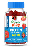 Lifeable Biotin Gummies bottle front view with raspberry flavour
