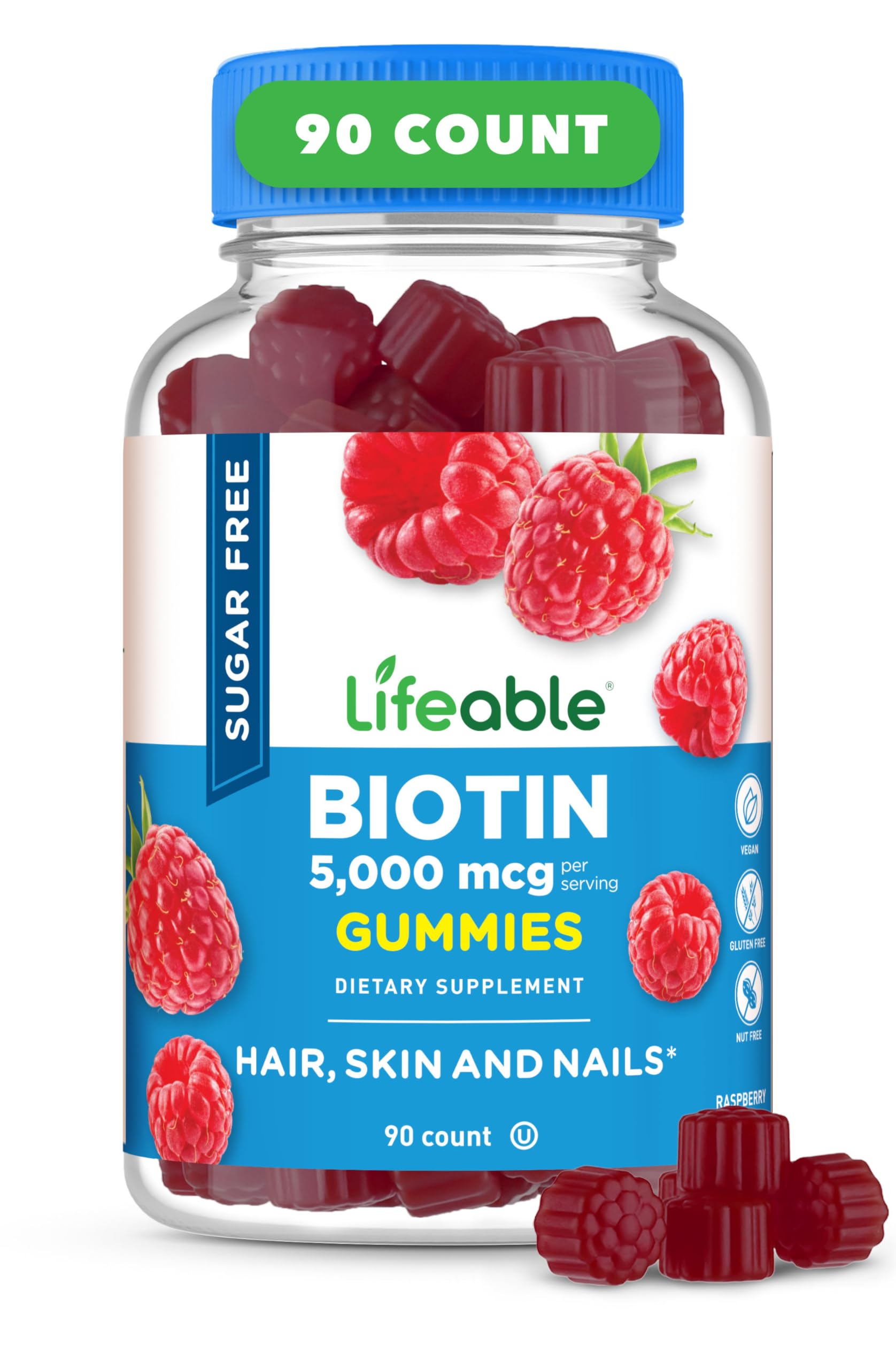 Lifeable Biotin Gummies front view with raspberry flavour