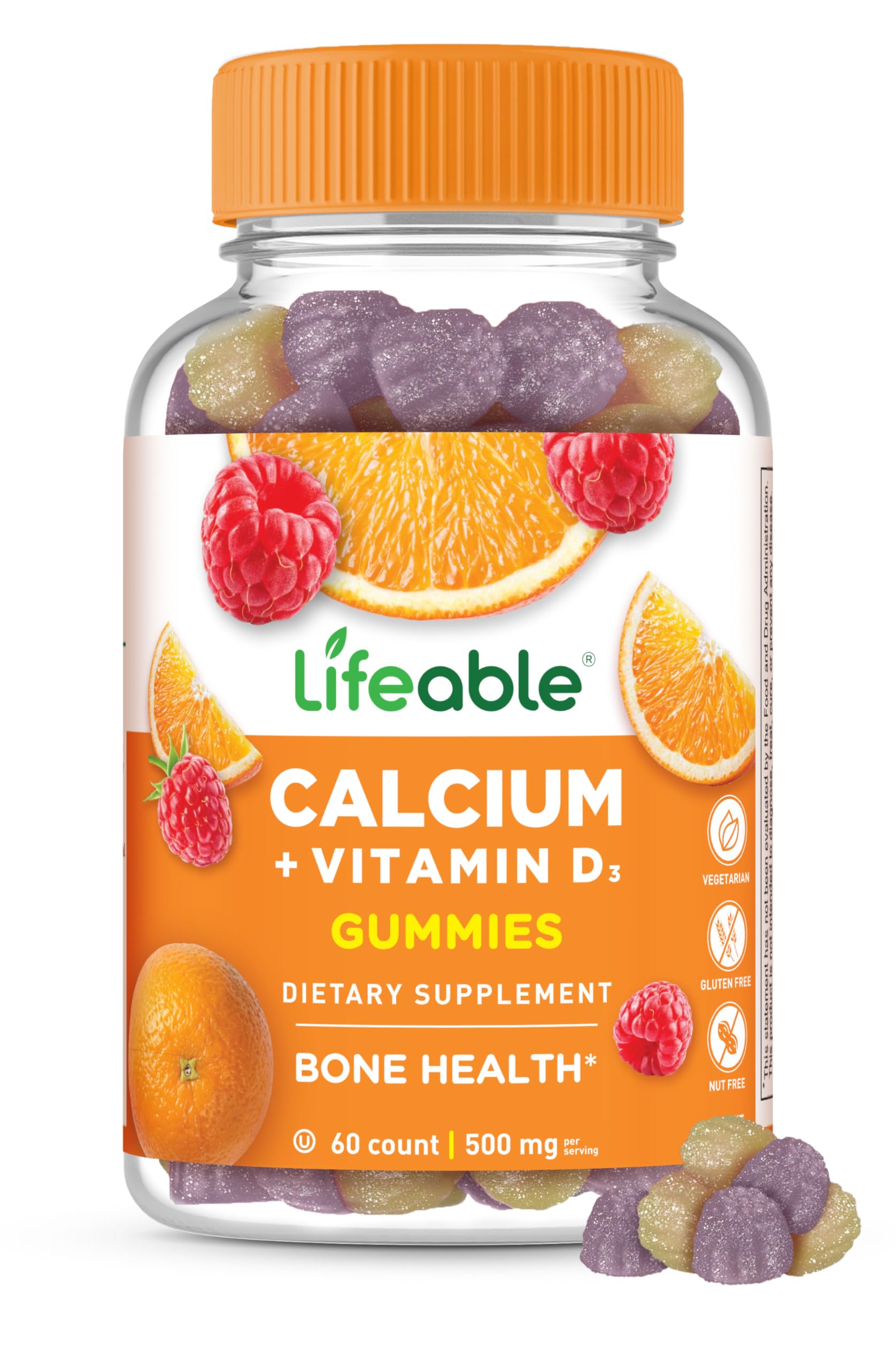 Lifeable Calcium D3 Gummies 500mg bottle front view