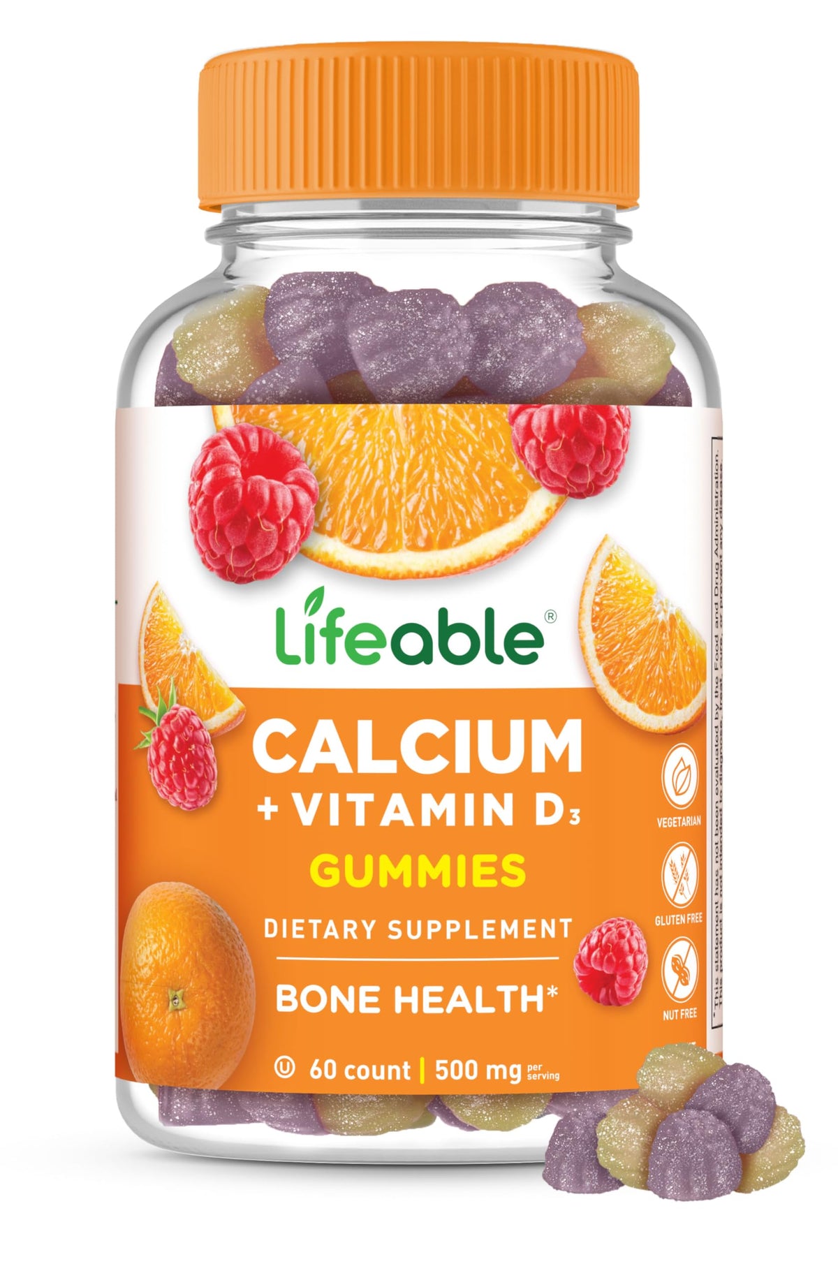Lifeable Calcium D3 Gummies 500mg bottle front view