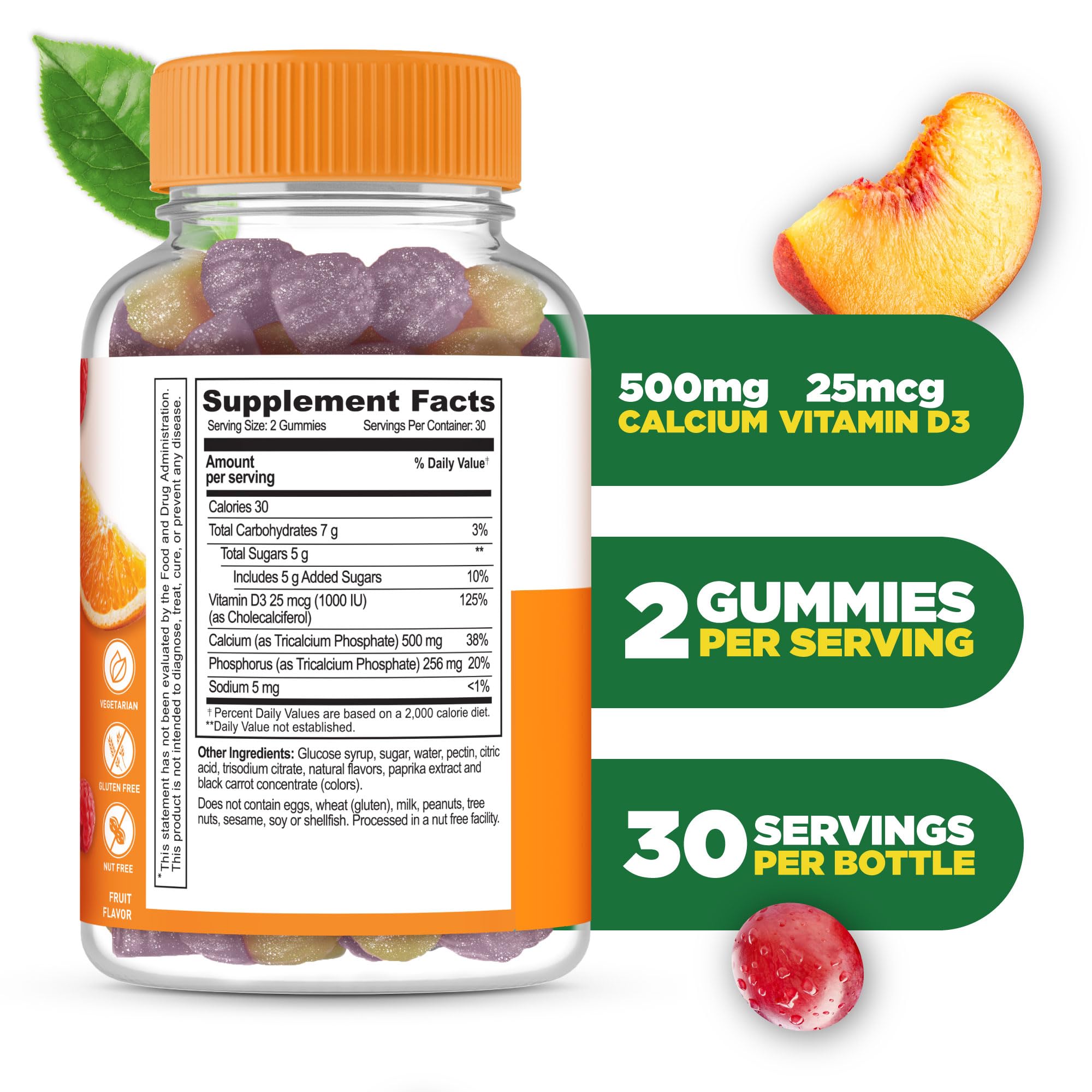 Lifeable Calcium D3 Gummies 500mg orange and raspberry flavour