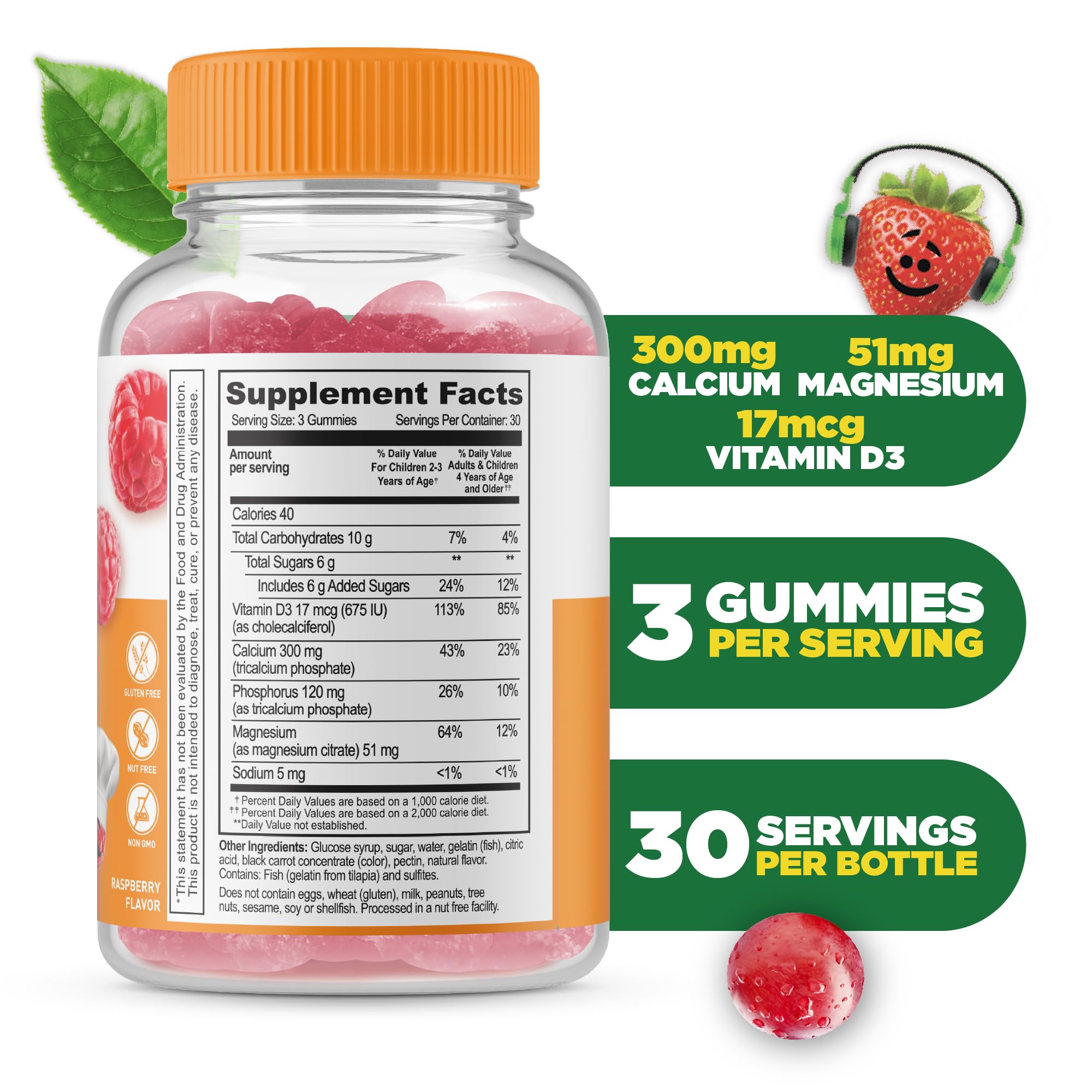 Lifeable Calcium Gummies raspberry flavour gummies close-up