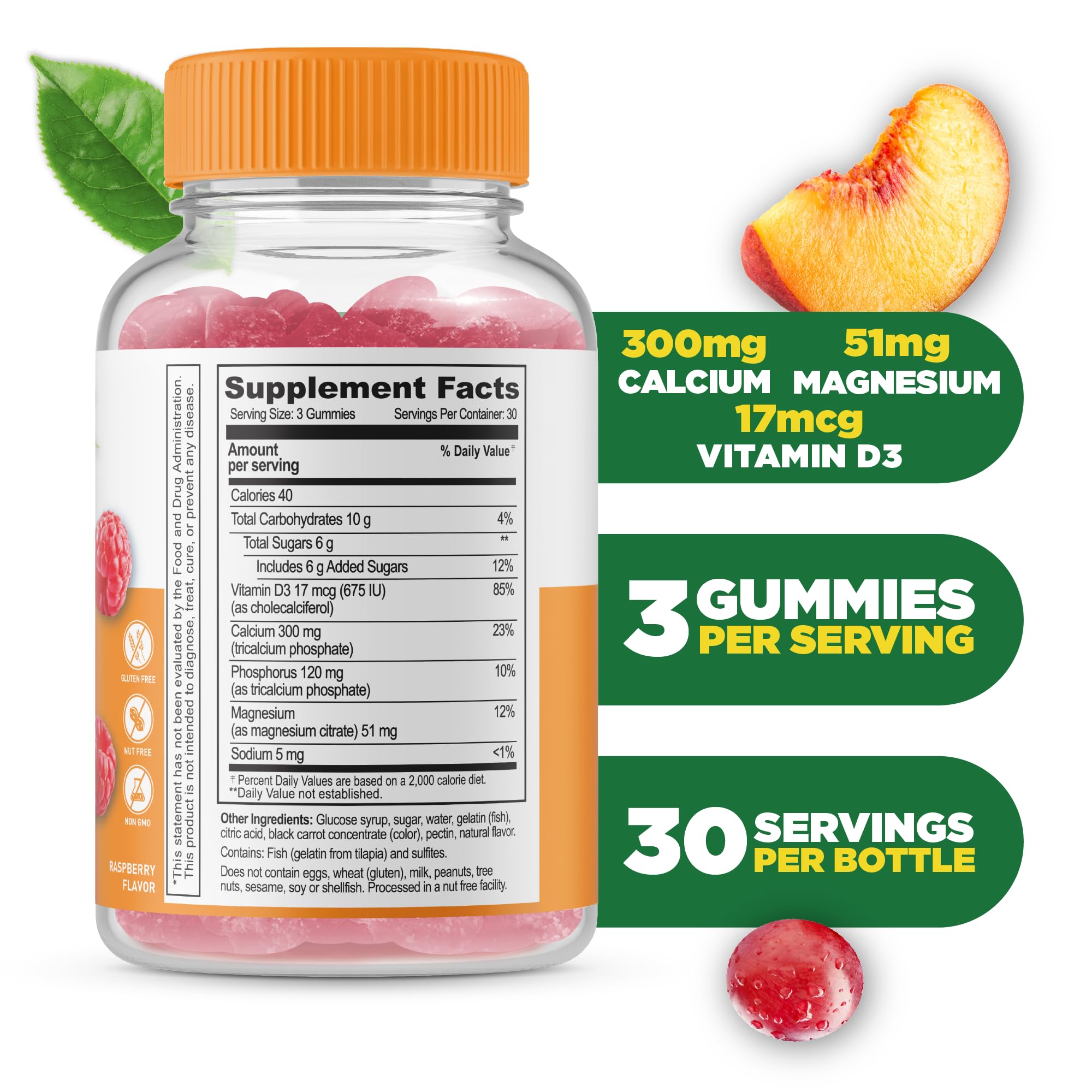 Lifeable Calcium Magnesium Gummies with raspberry flavour