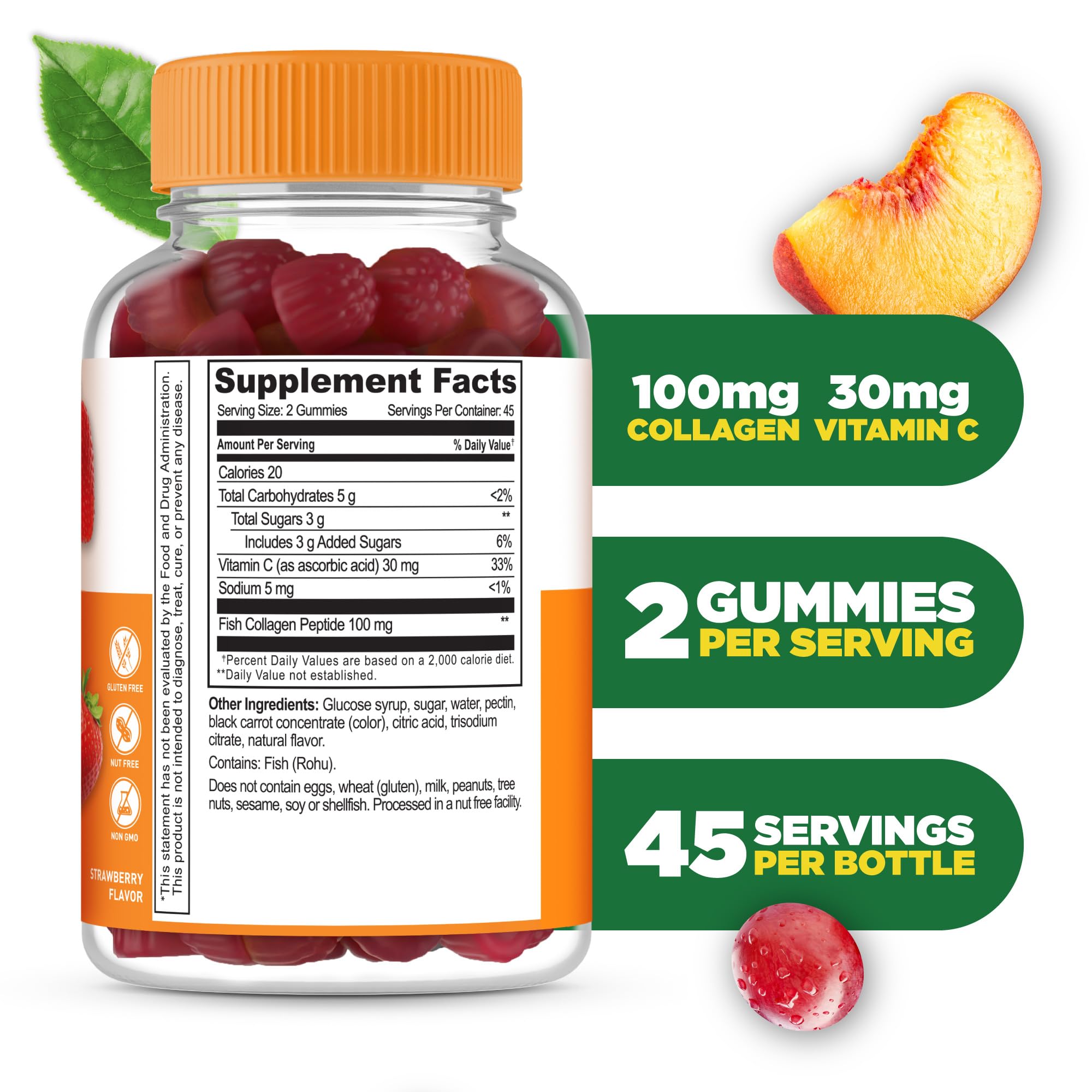 Lifeable Collagen Peptides Gummies showing serving size of two gummies