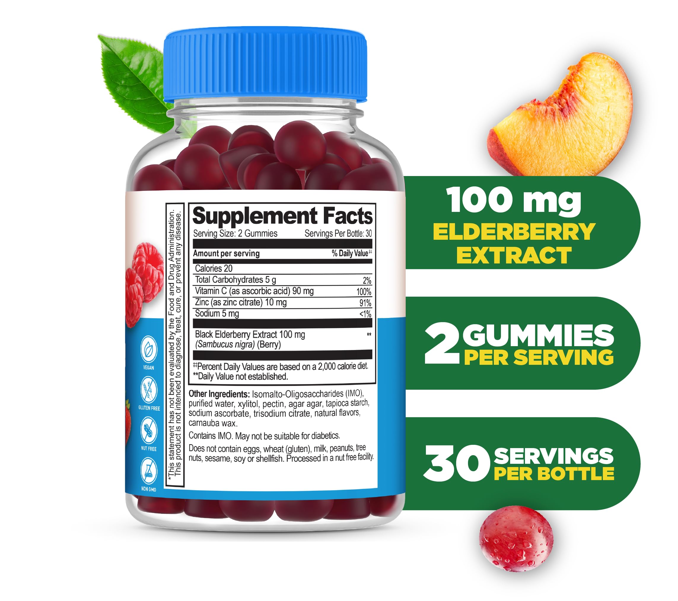 Lifeable Elderberry Gummies back view with ingredient list