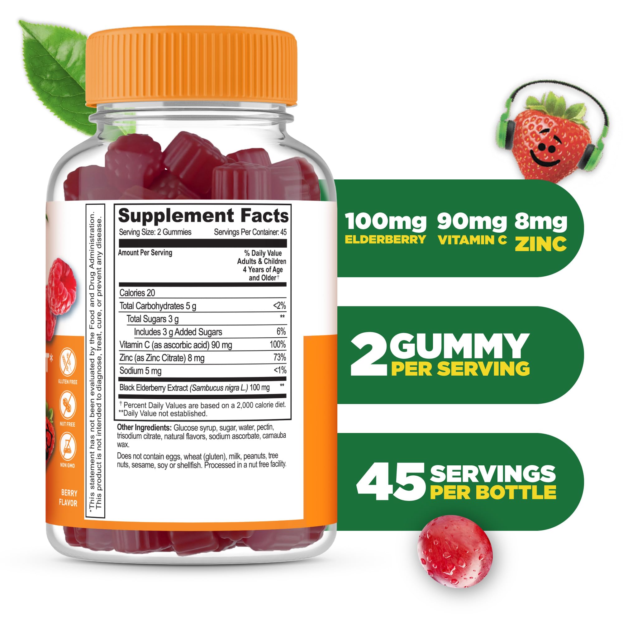 Lifeable Elderberry Gummies packaging with berry flavour description