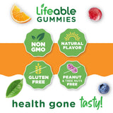 Lifeable Gummies non-GMO and gluten-free label