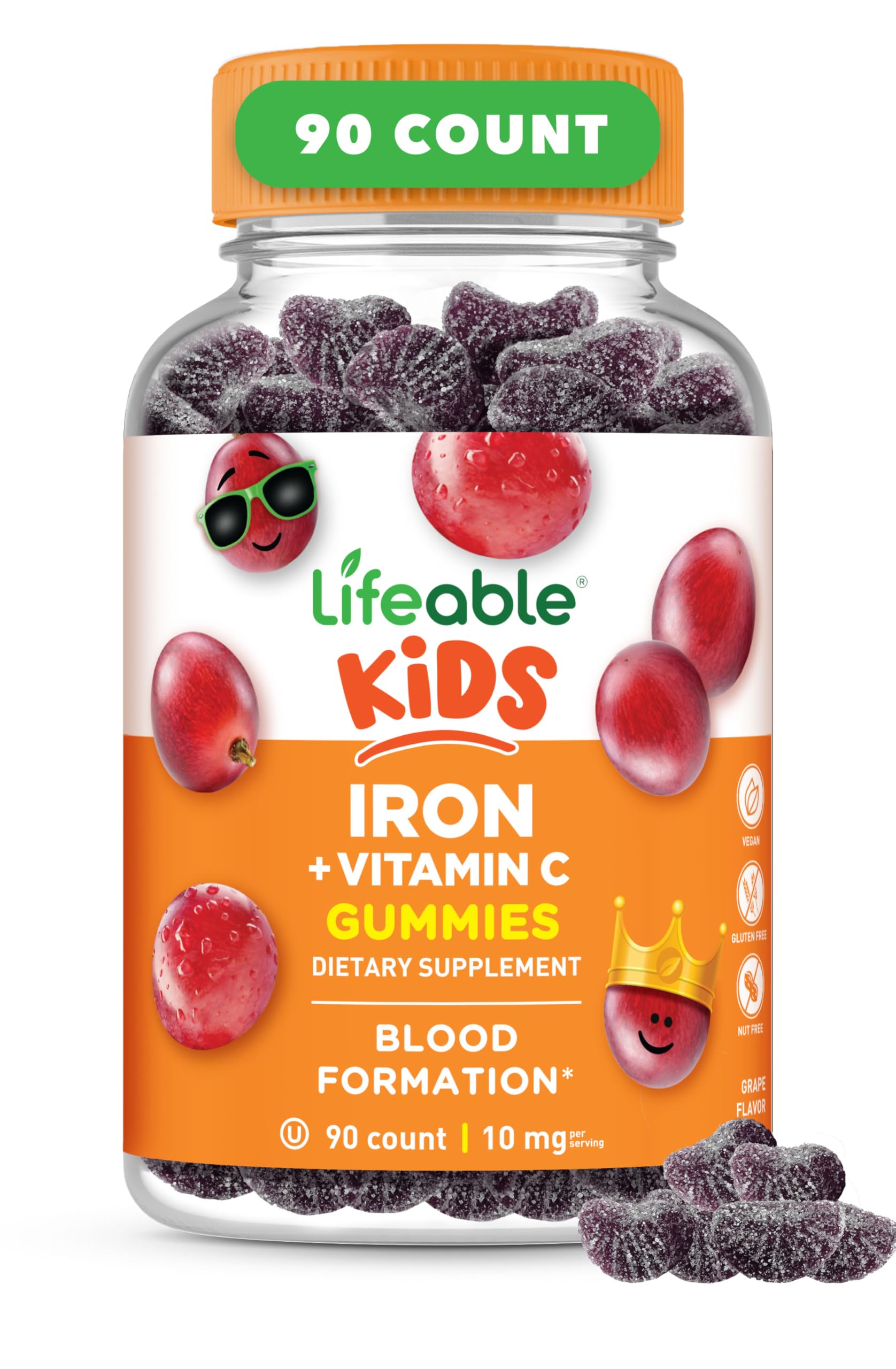 Lifeable Iron Gummies for Kids bottle front view with grape flavour