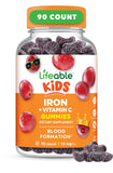 Lifeable Iron Gummies for Kids bottle front view with grape flavour