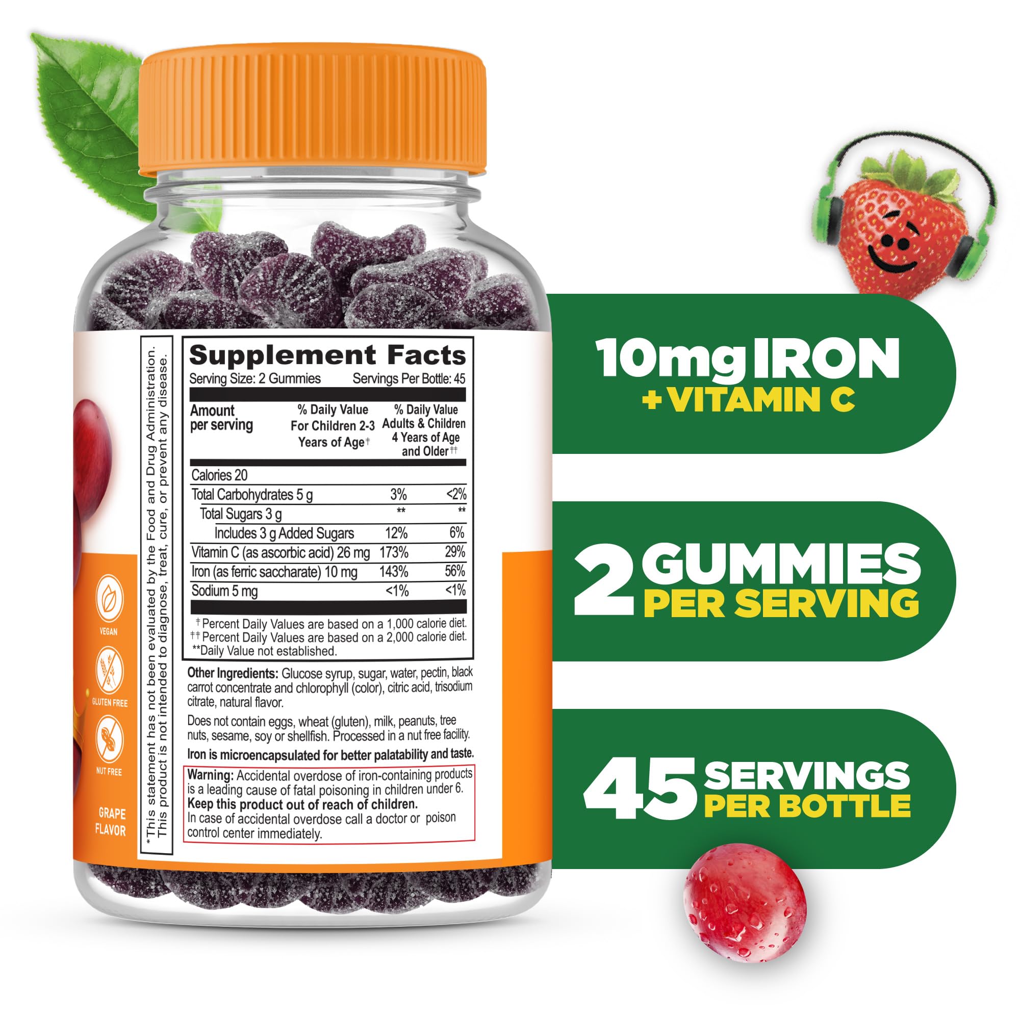 Lifeable Iron Gummies for Kids grape gummy close-up