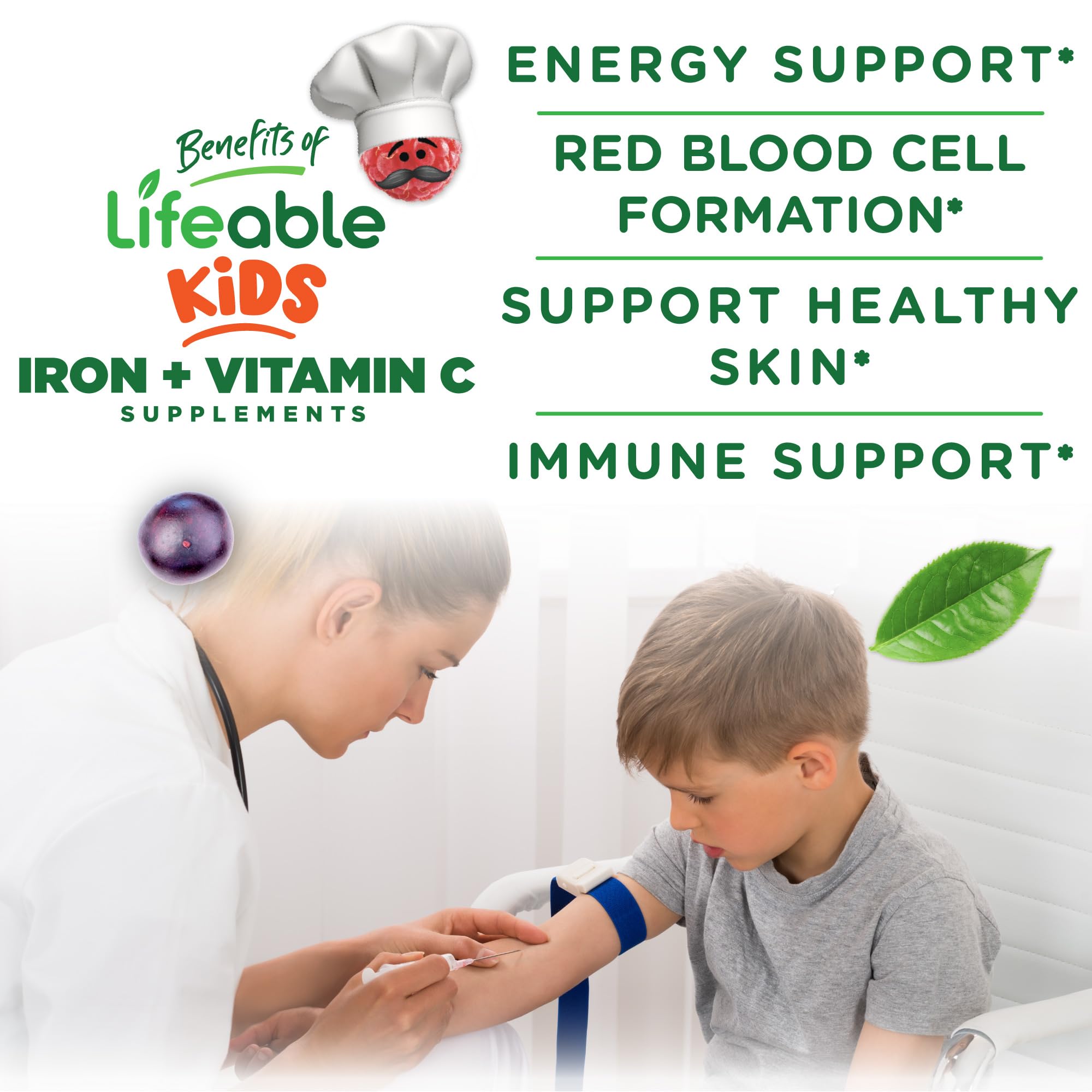Lifeable Iron Gummies for Kids nutritional information label