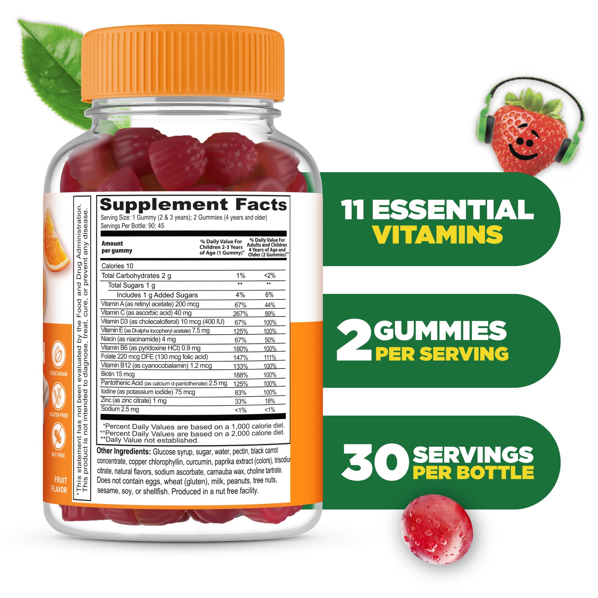 Lifeable Kids Multivitamin Gummies bottle with mixed fruit flavour