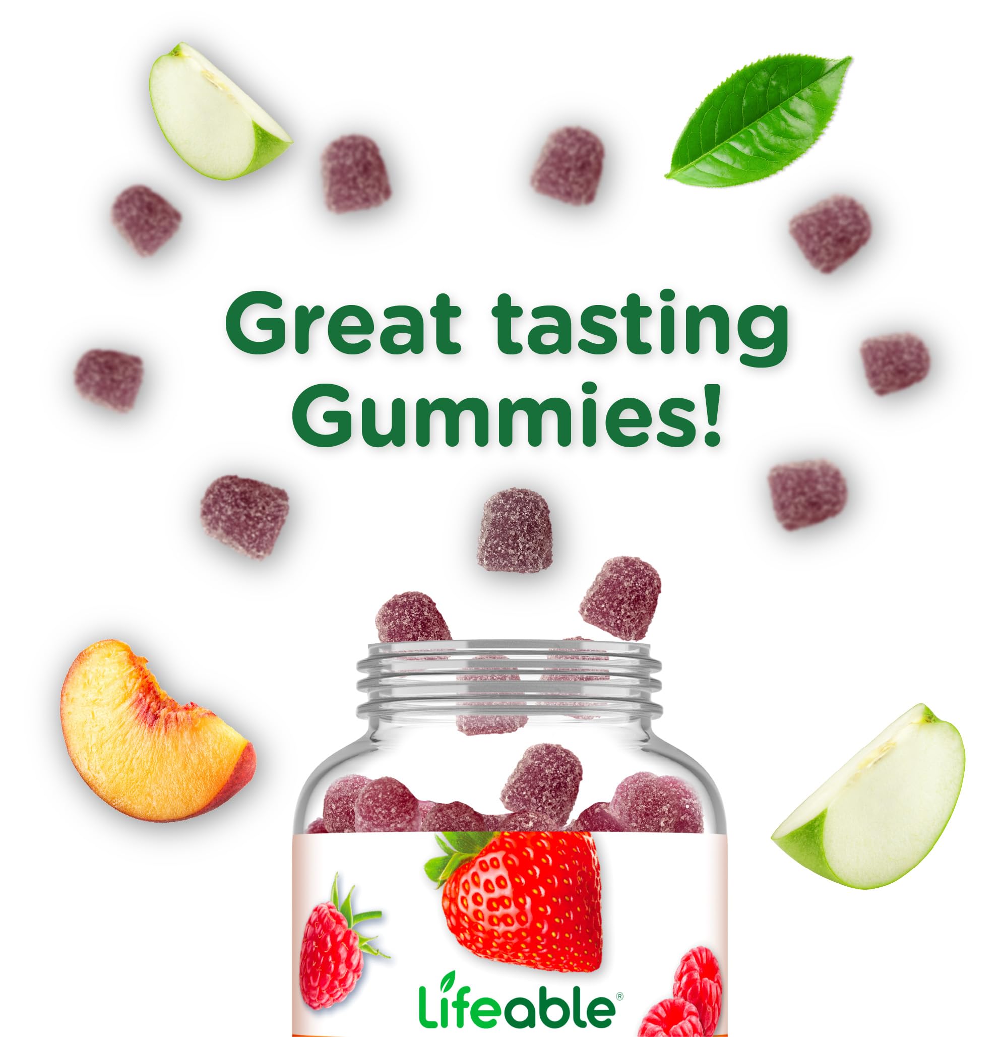 Lifeable Lutein Gummies bottle with a hand holding a gummy