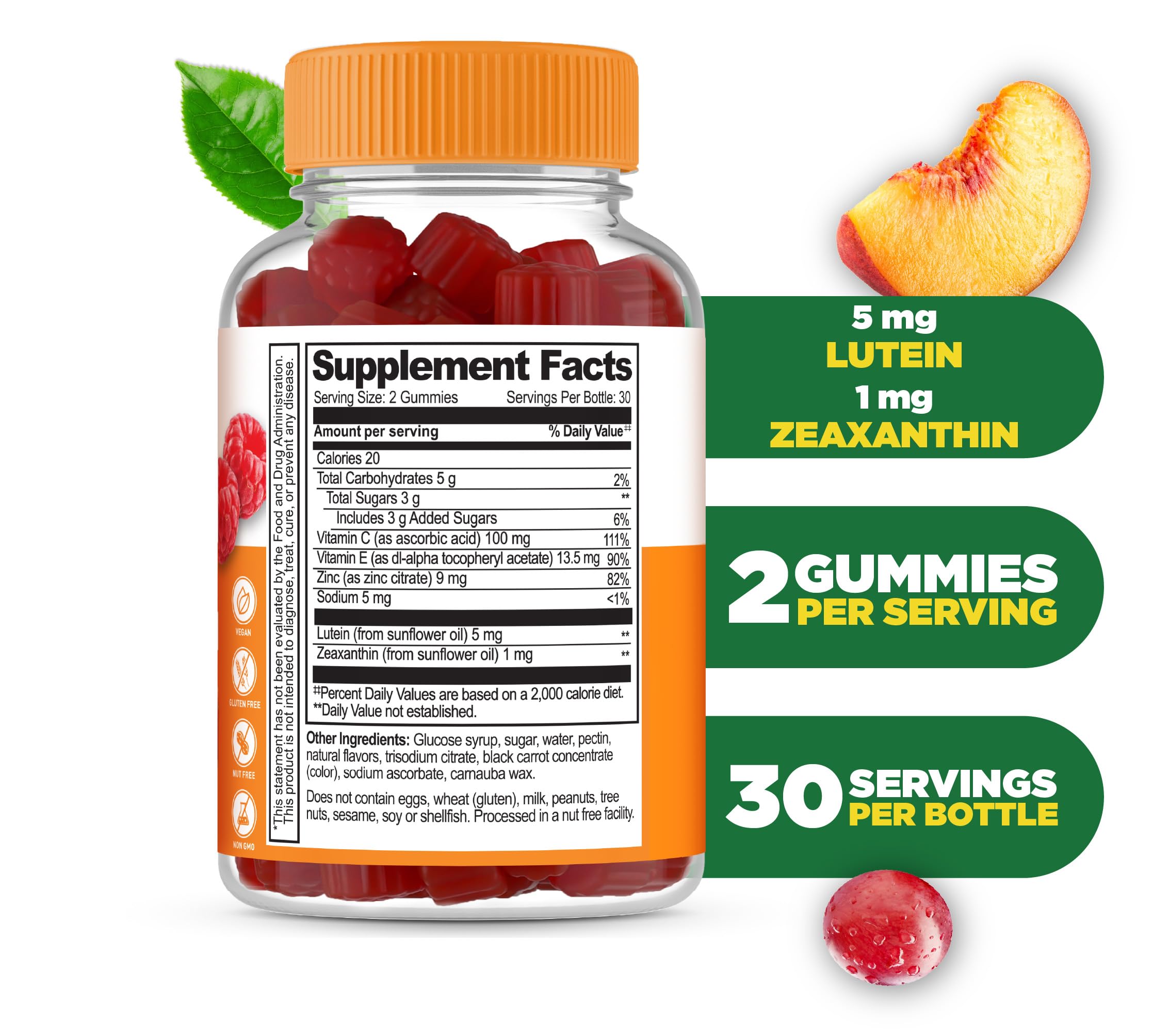 Lifeable Lutein Gummies showing two gummies on a table