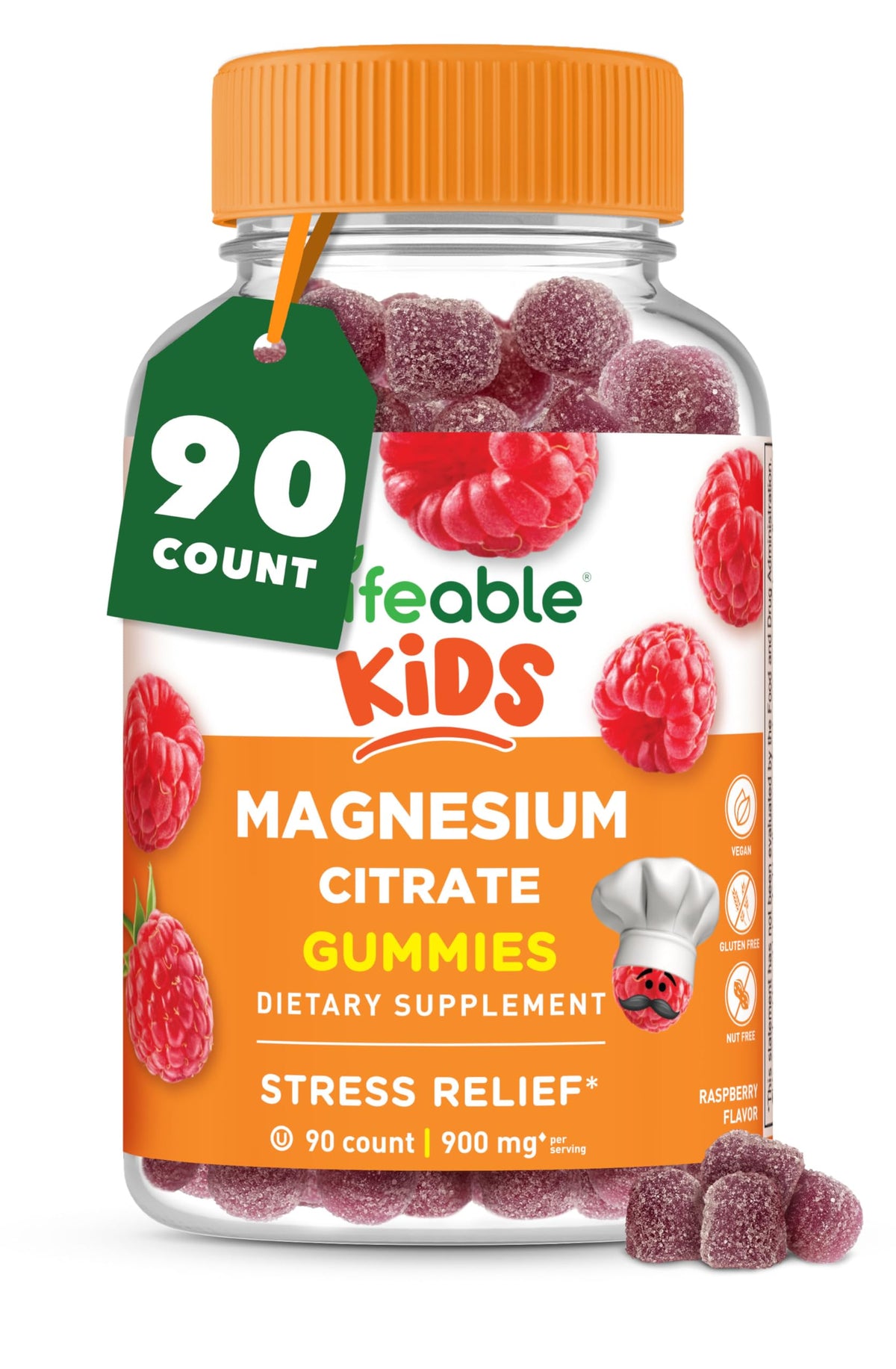 Lifeable Magnesium Gummies raspberry flavour bottle front view