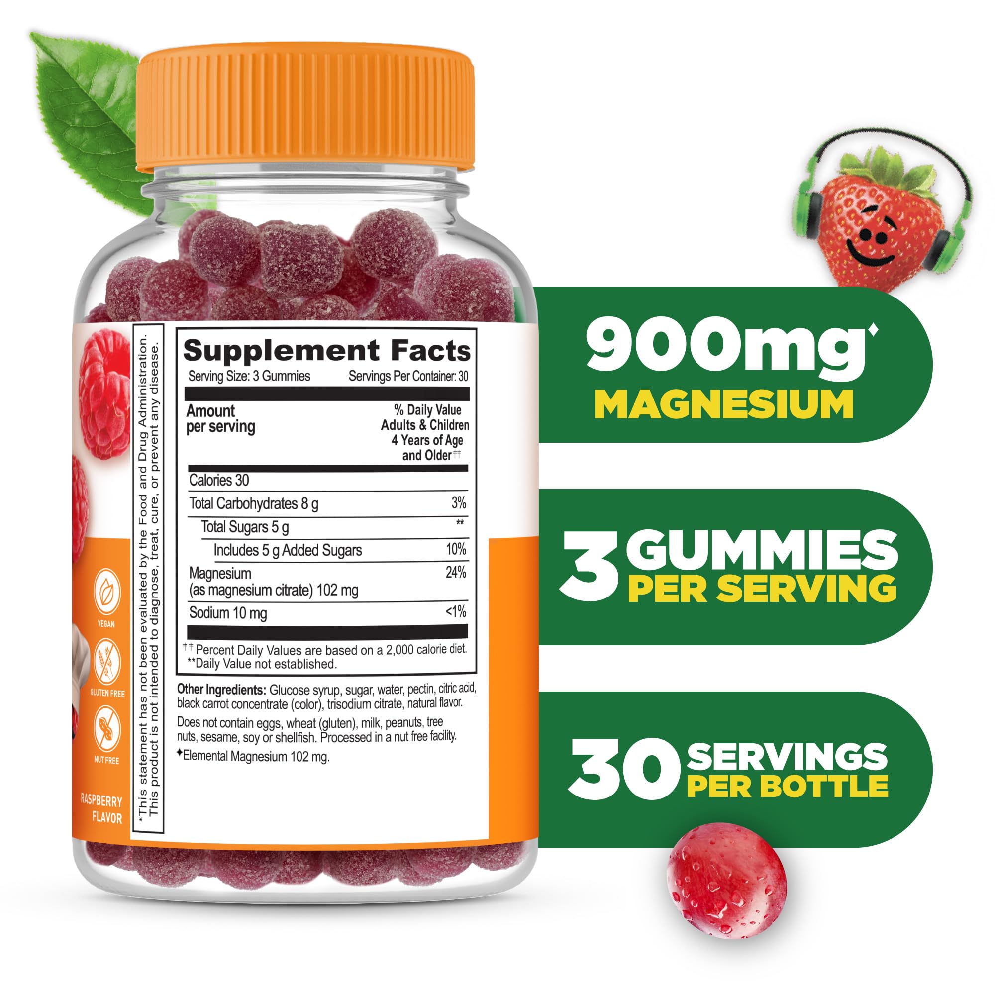 Lifeable Magnesium Gummies raspberry flavour bottle side view