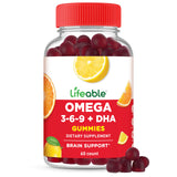 Lifeable Omega 3-6-9 Gummies bottle front view with orange and lemon flavour