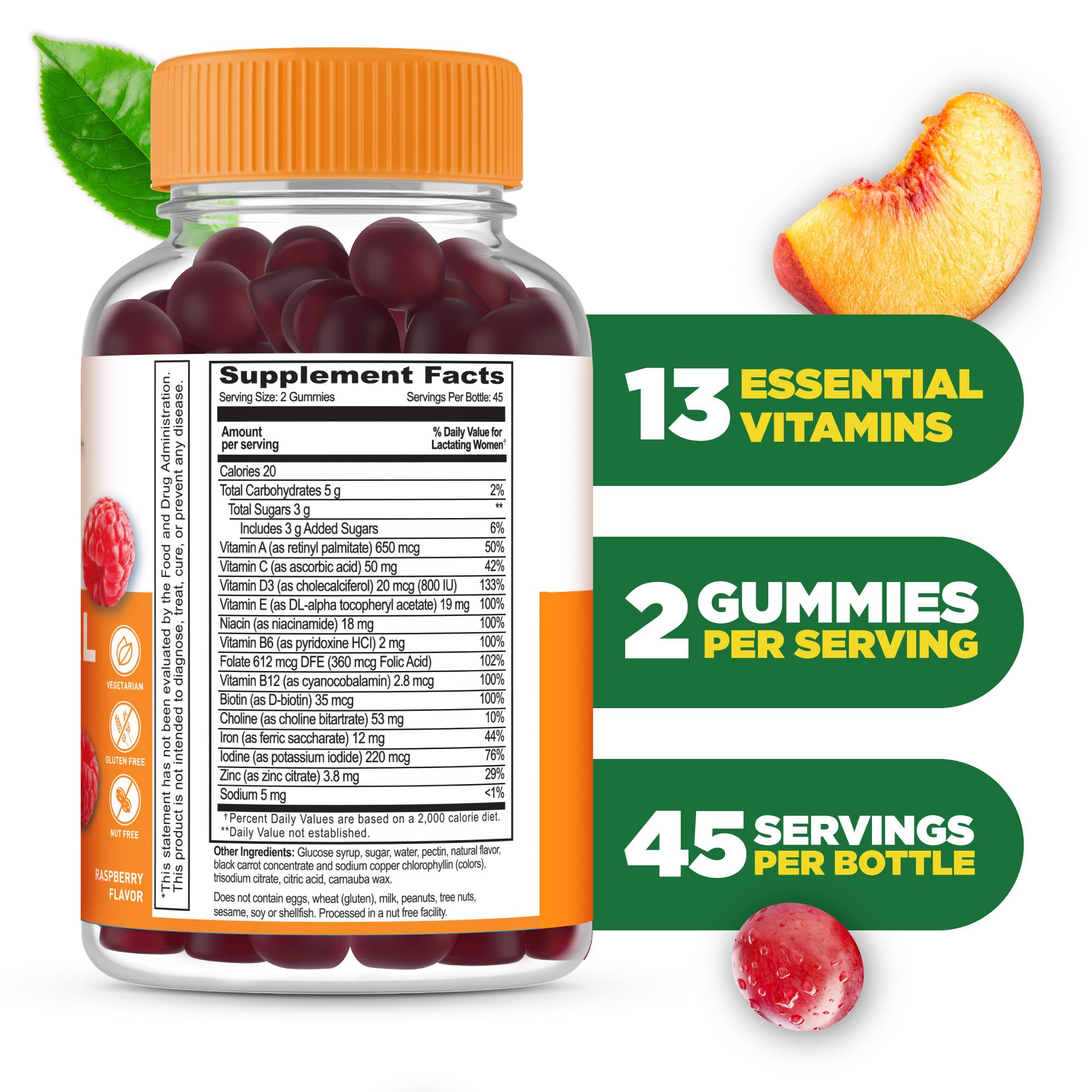 Lifeable Postnatal Multivitamins 90 gummies nutritional information