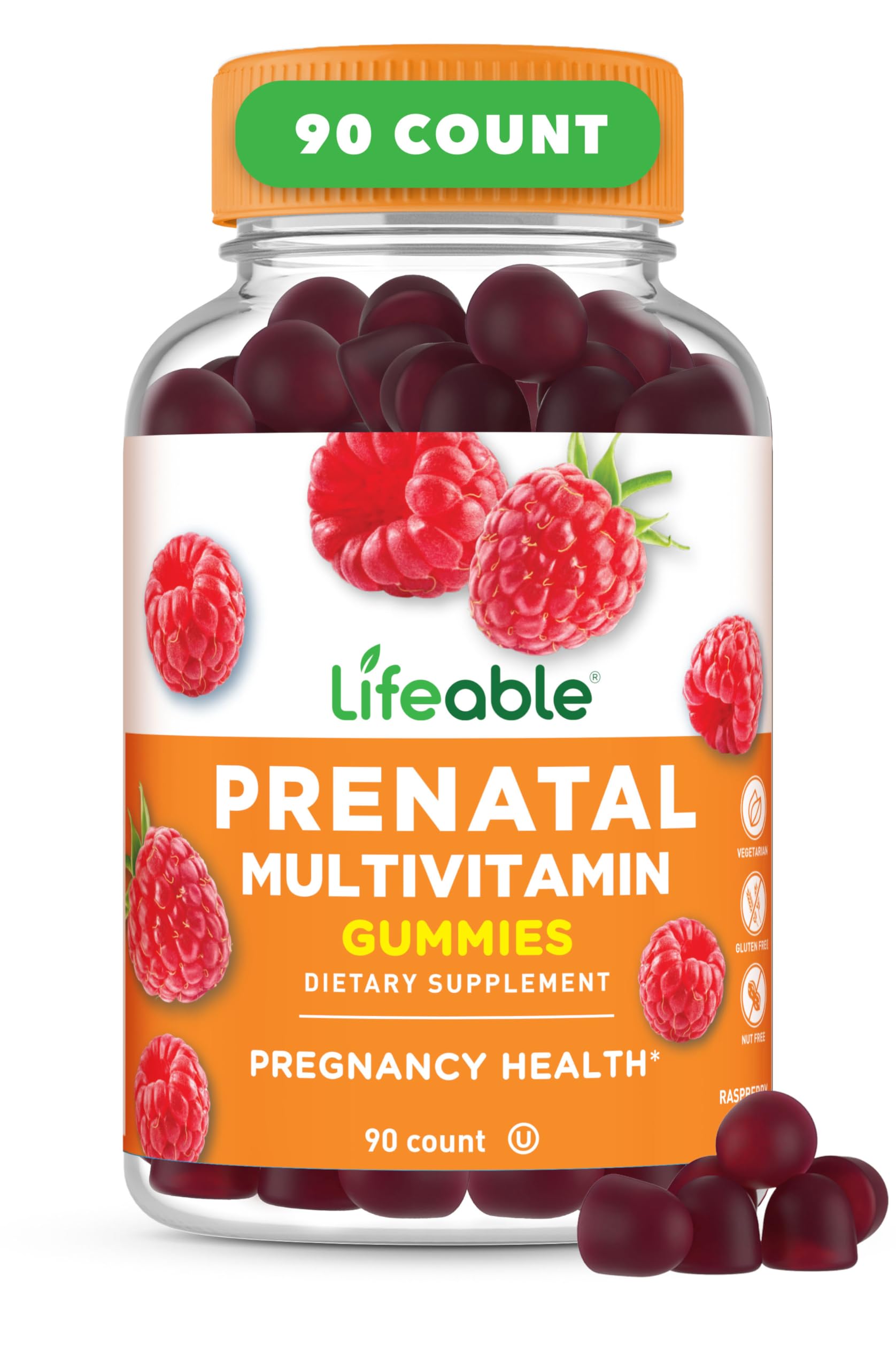 Lifeable Prenatal Vitamin Gummies bottle front view with berry flavour