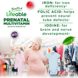 Lifeable Prenatal Vitamin Gummies nutritional information label