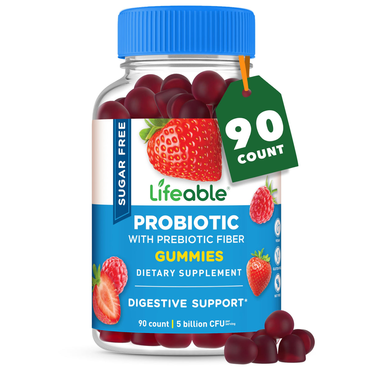 Lifeable Probiotic Gummies for Kids bottle front view with strawberry flavour