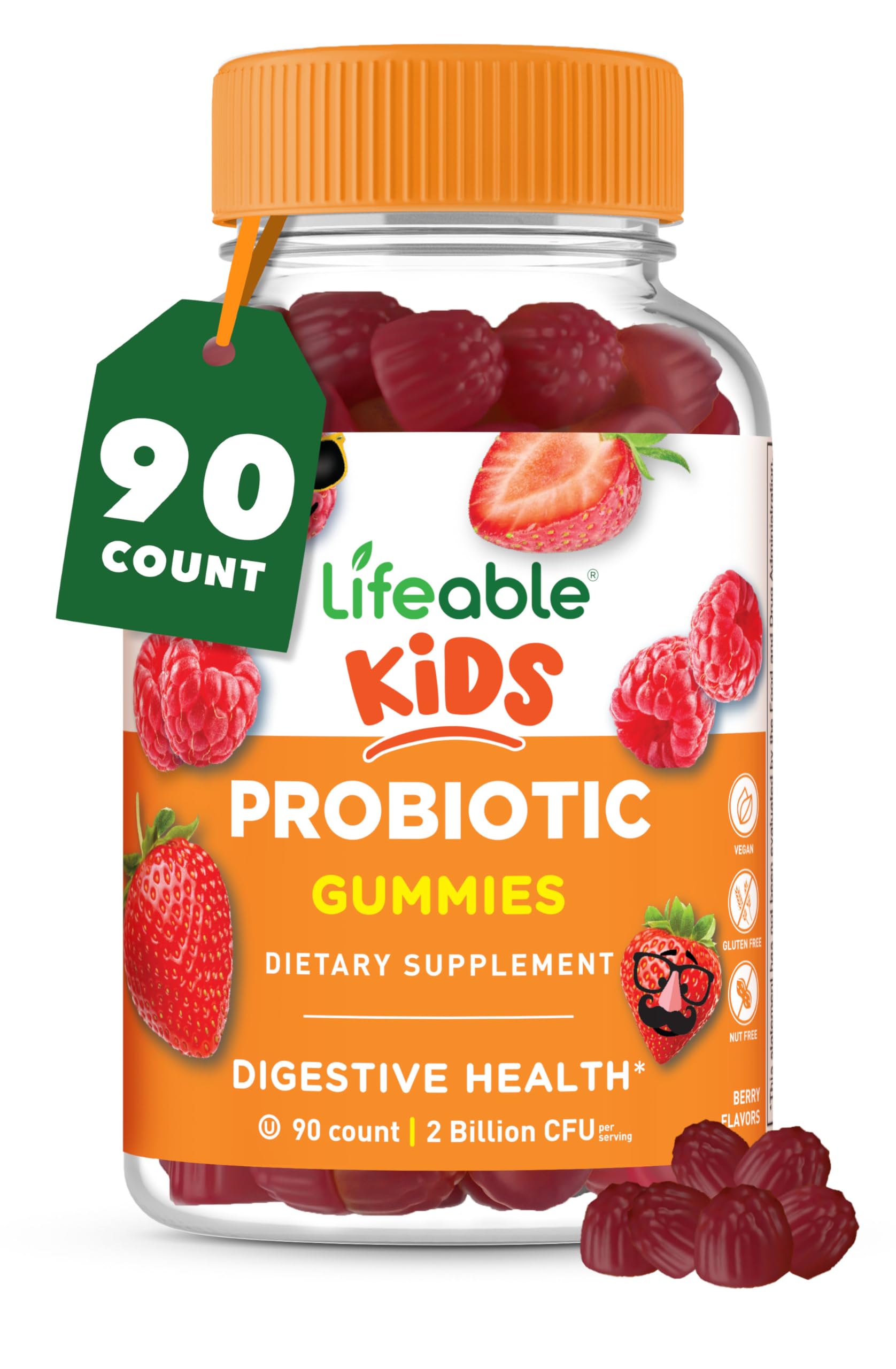 Lifeable Probiotic Gummies for Kids, raspberry flavour front view