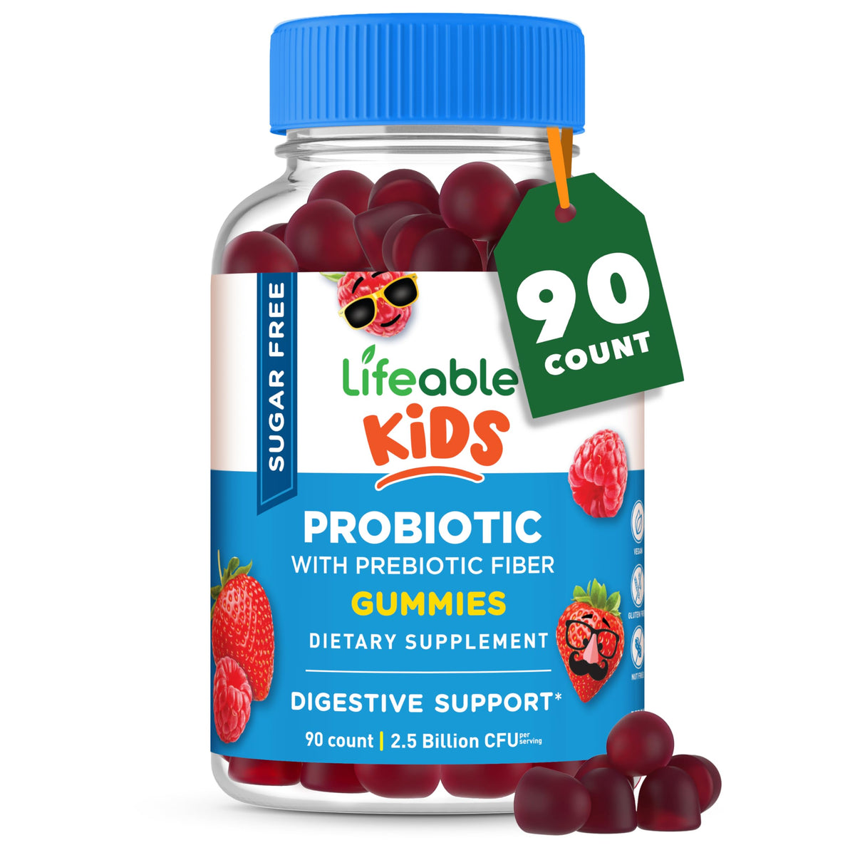 Lifeable Probiotic Gummies for Kids raspberry flavour front view