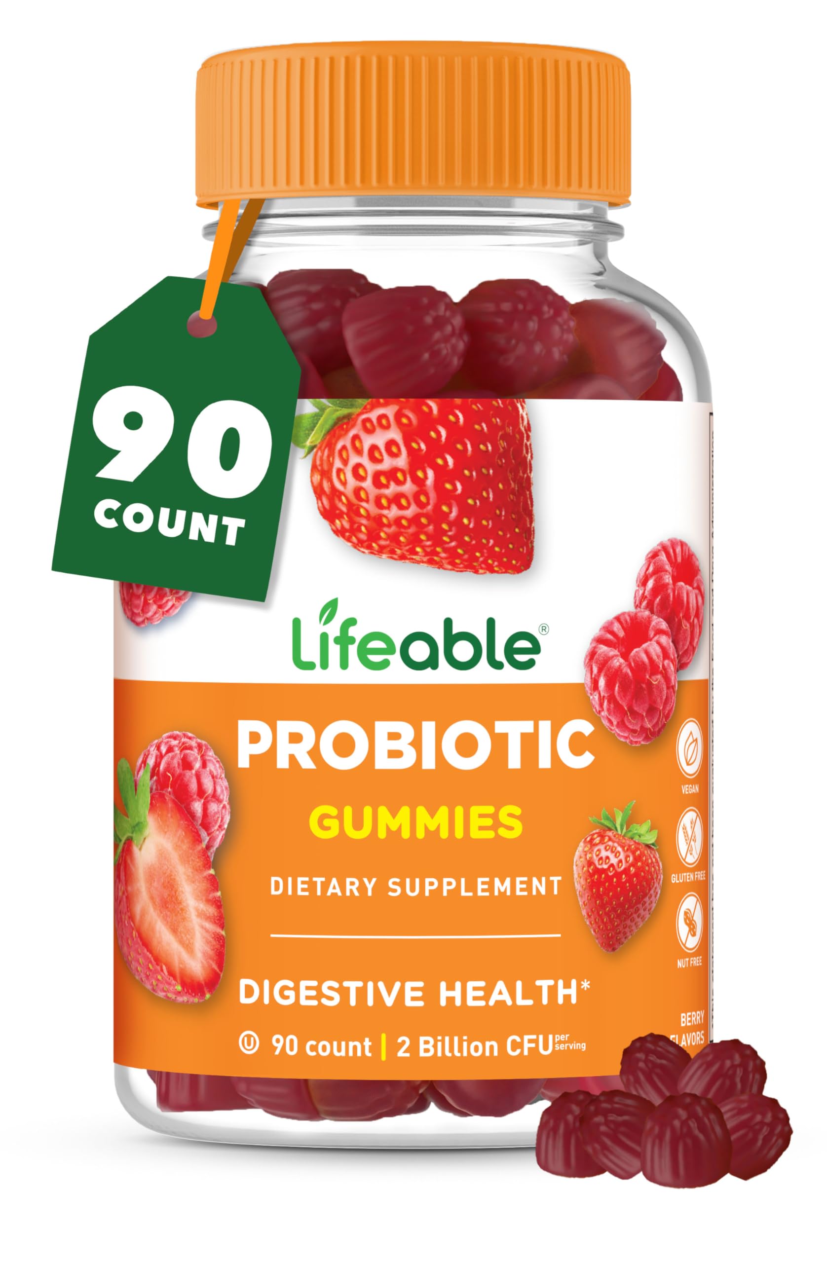 Lifeable Probiotic Gummies Raspberry bottle front view