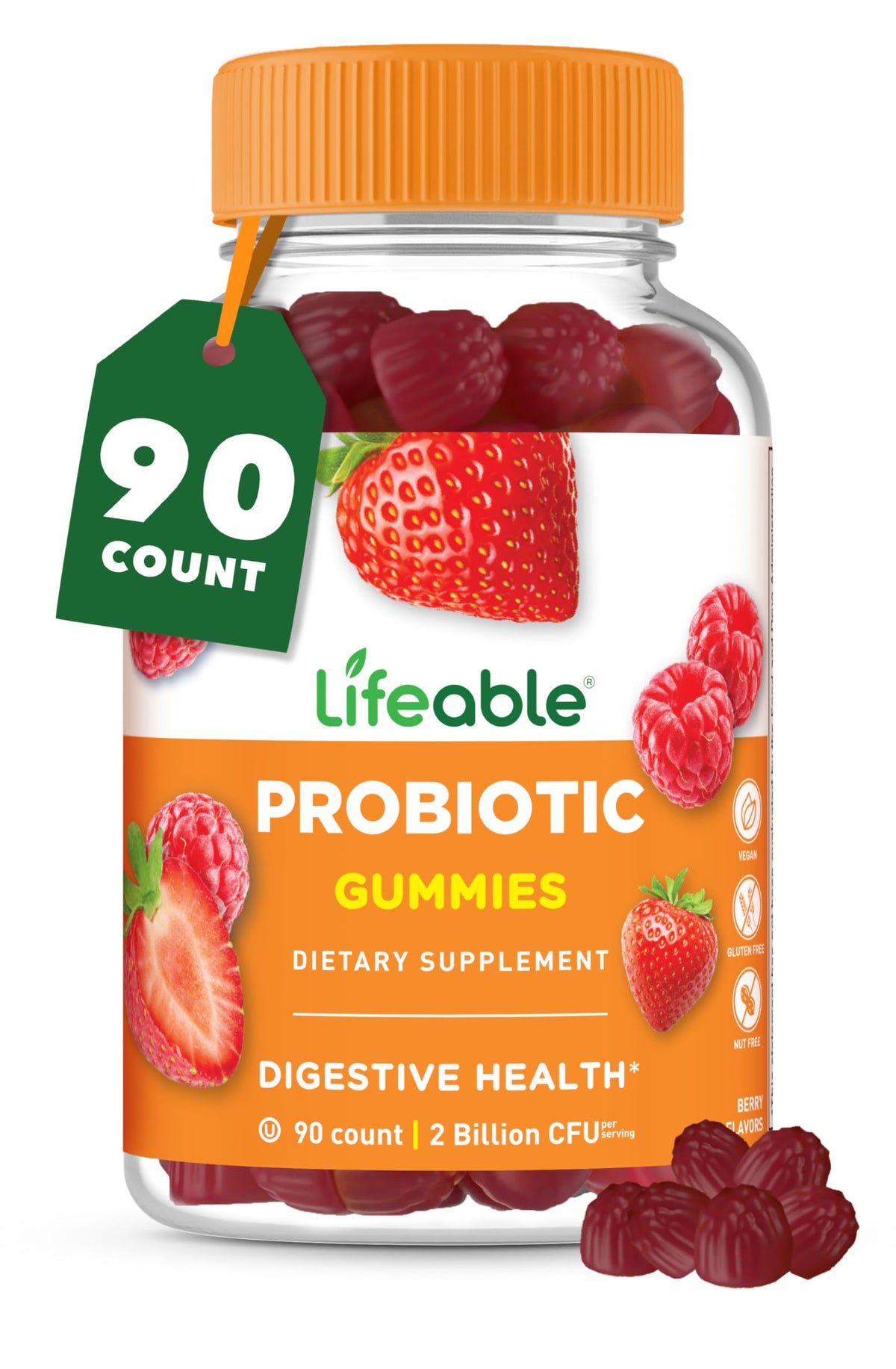 Lifeable Probiotic Gummies Raspberry bottle front view