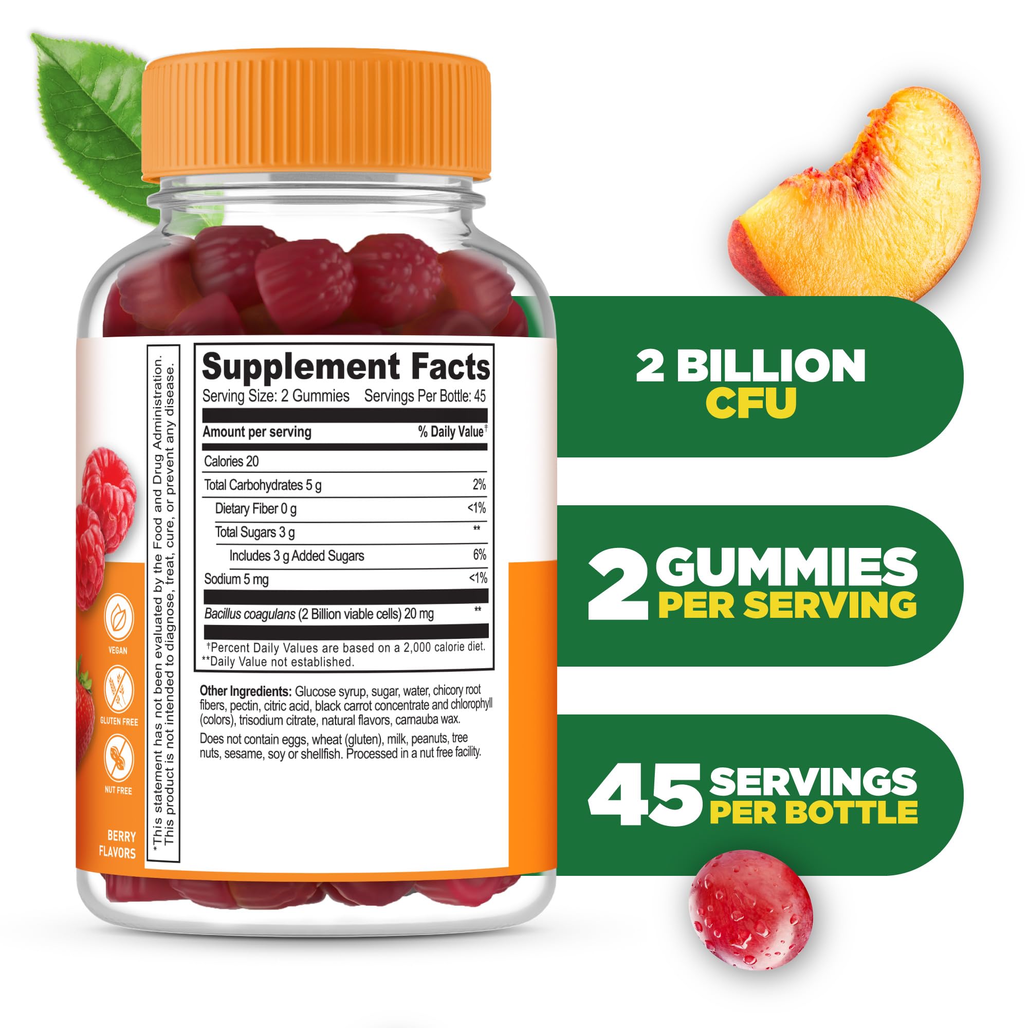 Lifeable Probiotic Gummies Raspberry bottle side view