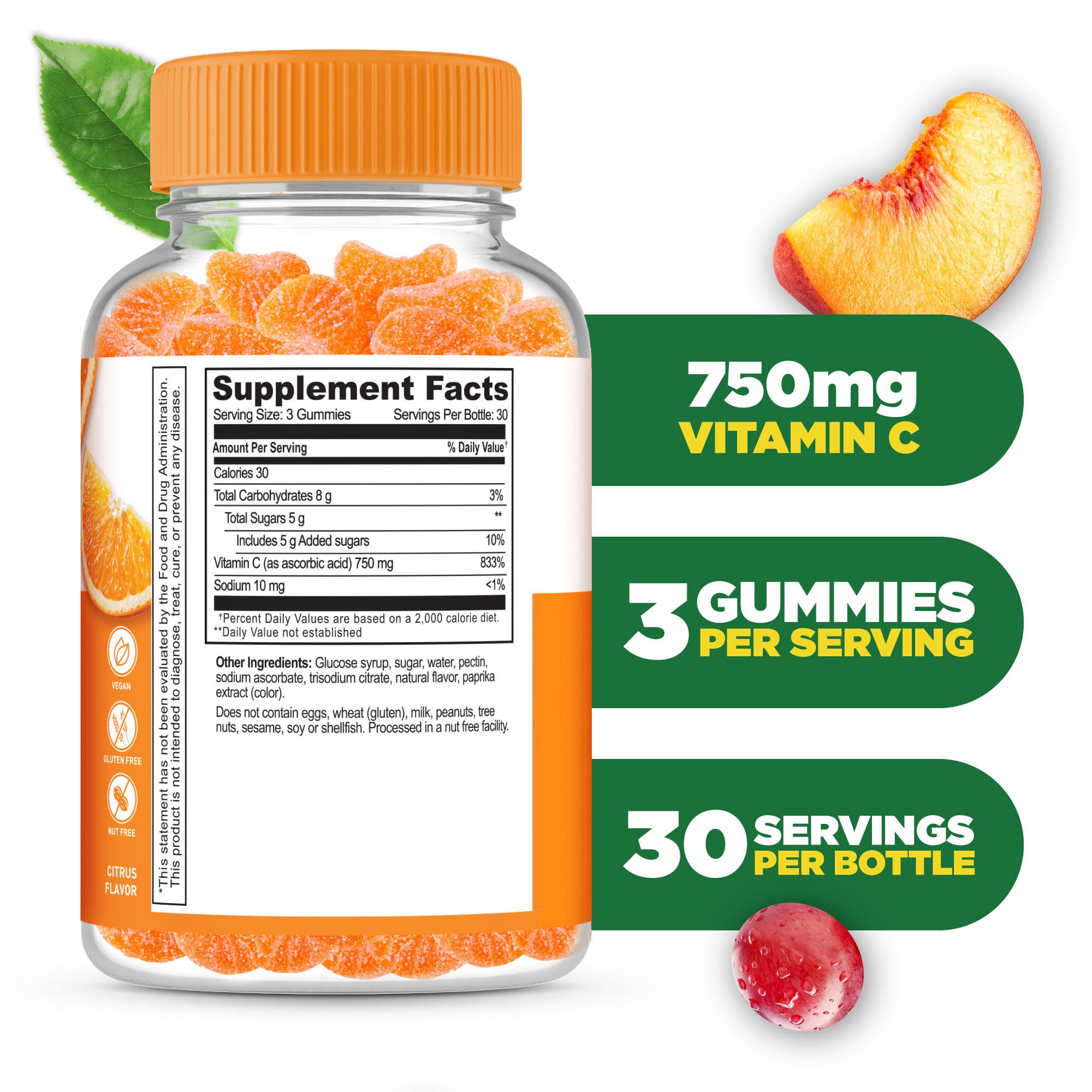 Lifeable Vitamin C Gummies 750mg bottle side view