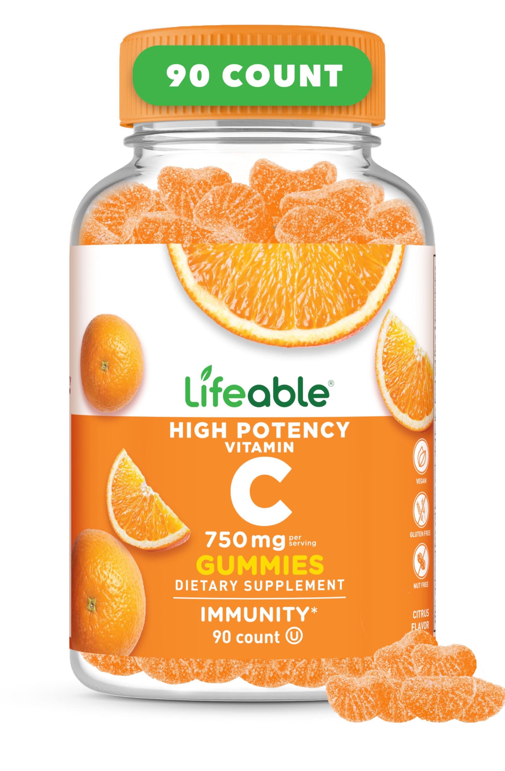 Lifeable Vitamin C Gummies 750mg front view with packaging