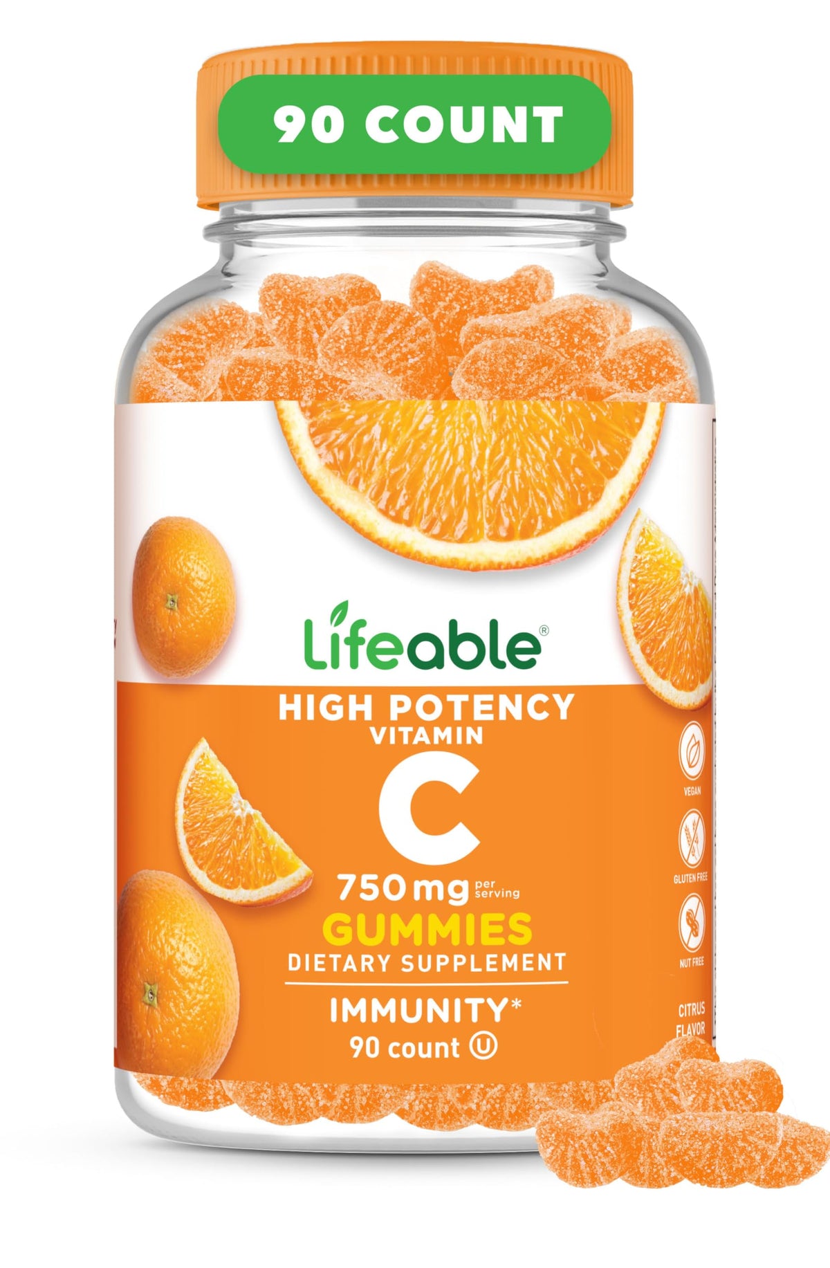 Lifeable Vitamin C Gummies 750mg front view with packaging
