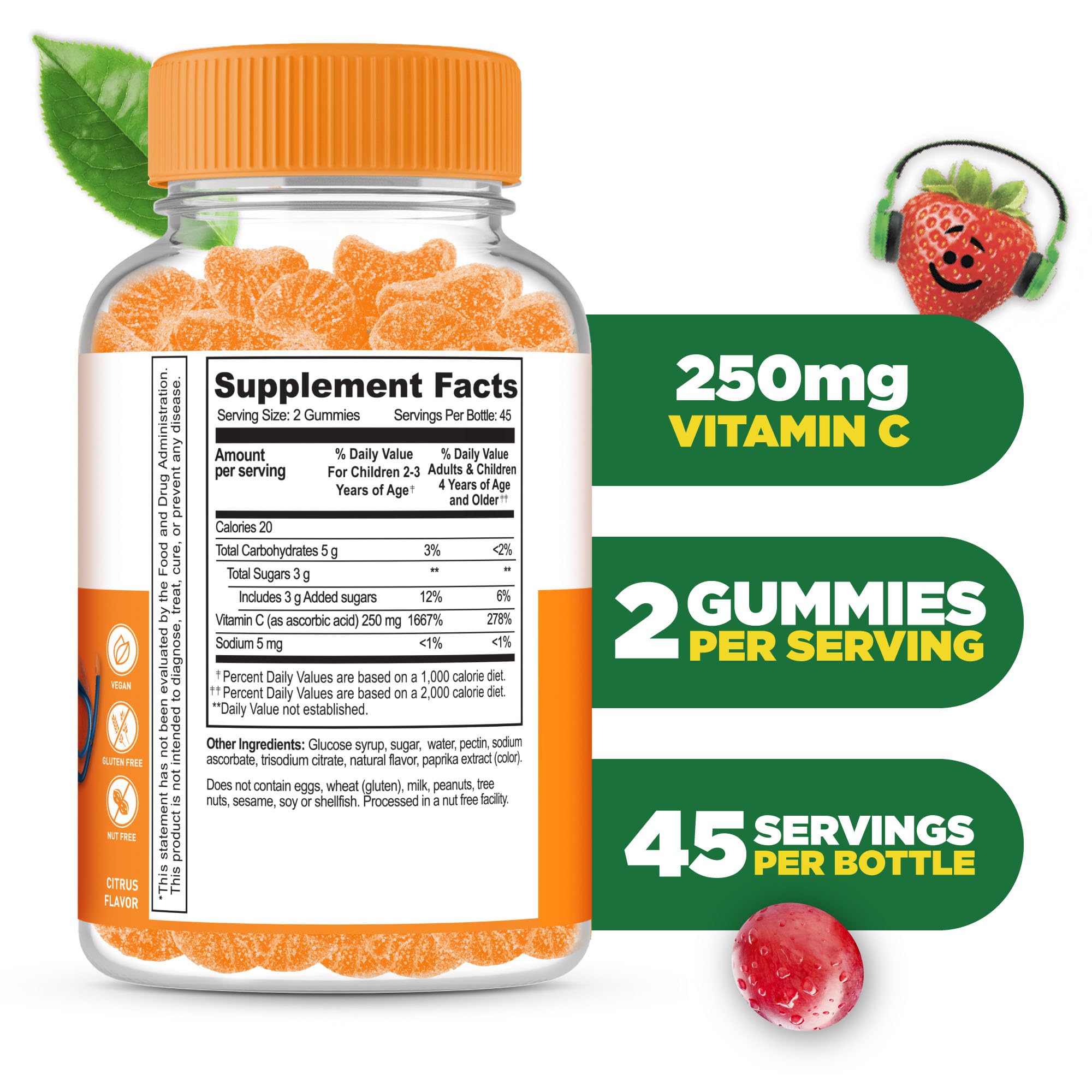Lifeable Vitamin C Gummies for Kids 250mg bottle side view