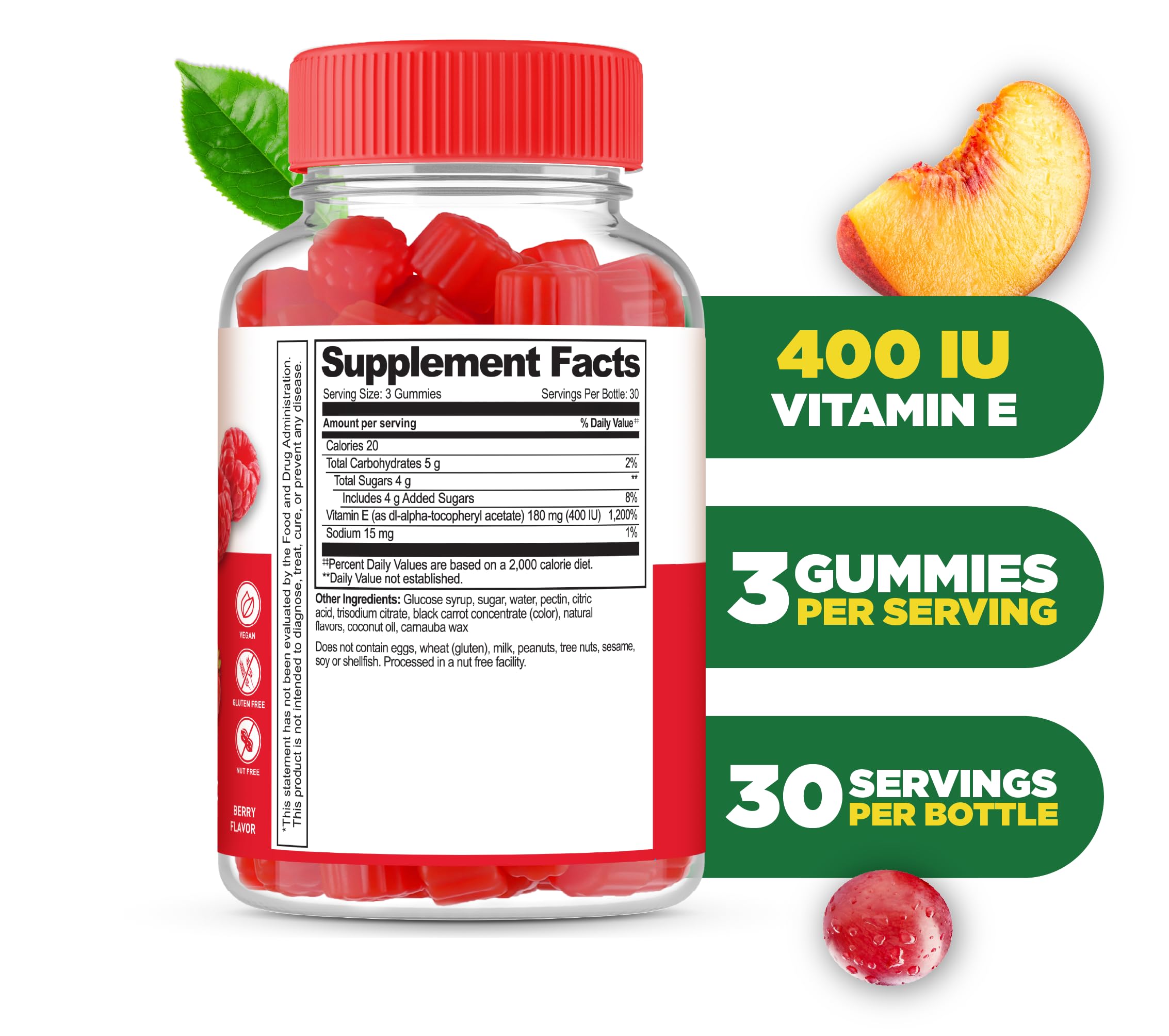 Lifeable Vitamin E Gummies 400 IU bottle side view