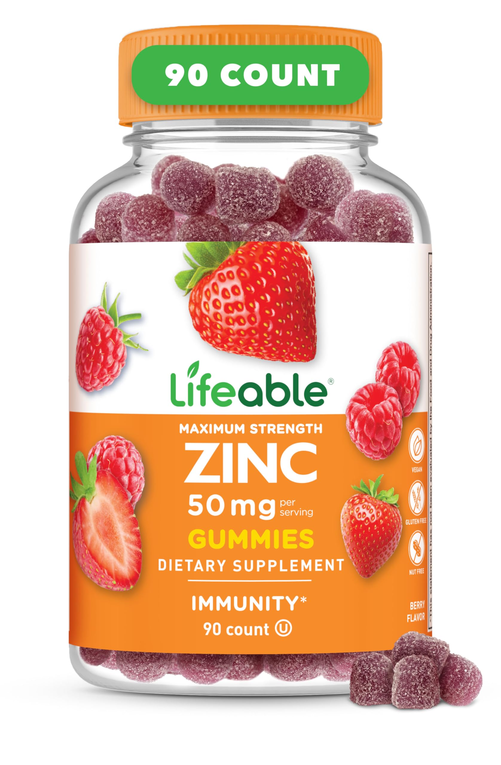 Lifeable Zinc Gummies 50mg front view with berry flavour