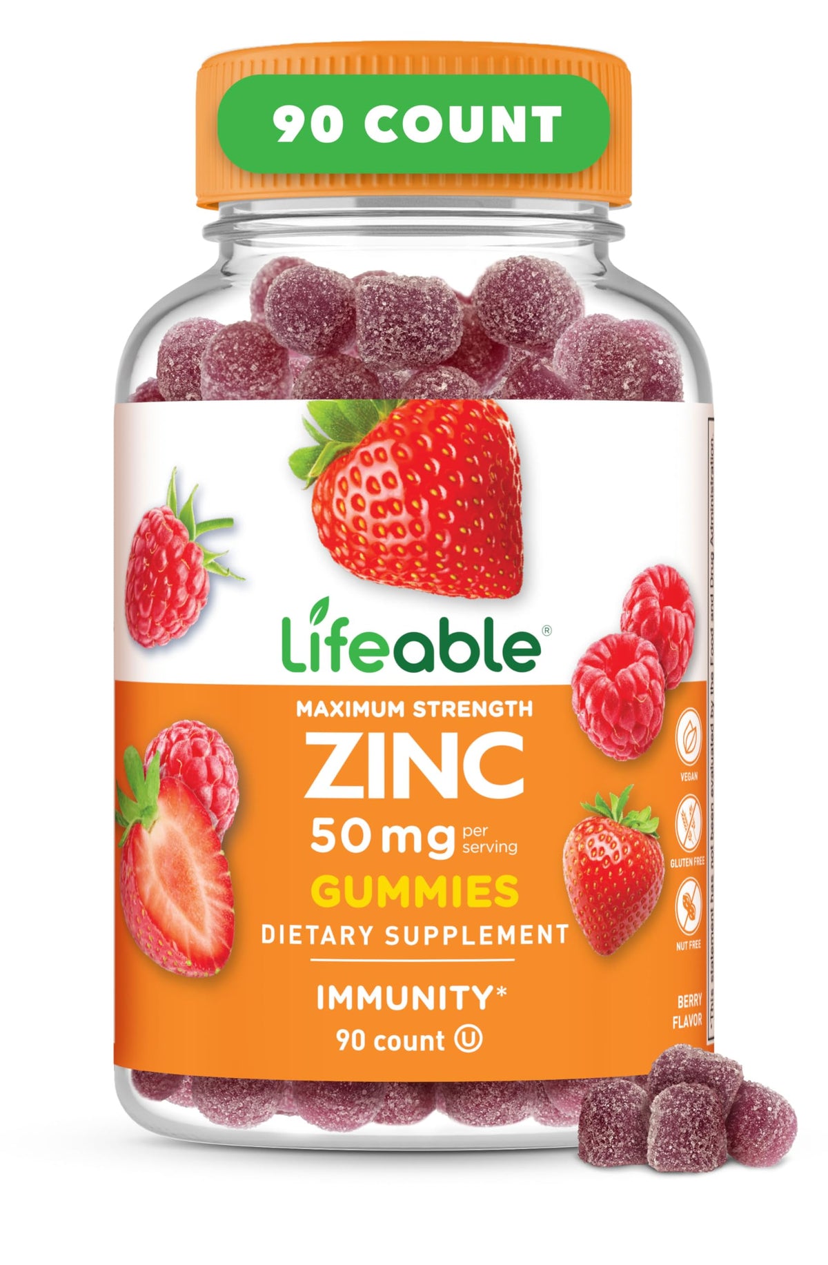 Lifeable Zinc Gummies 50mg front view with berry flavour