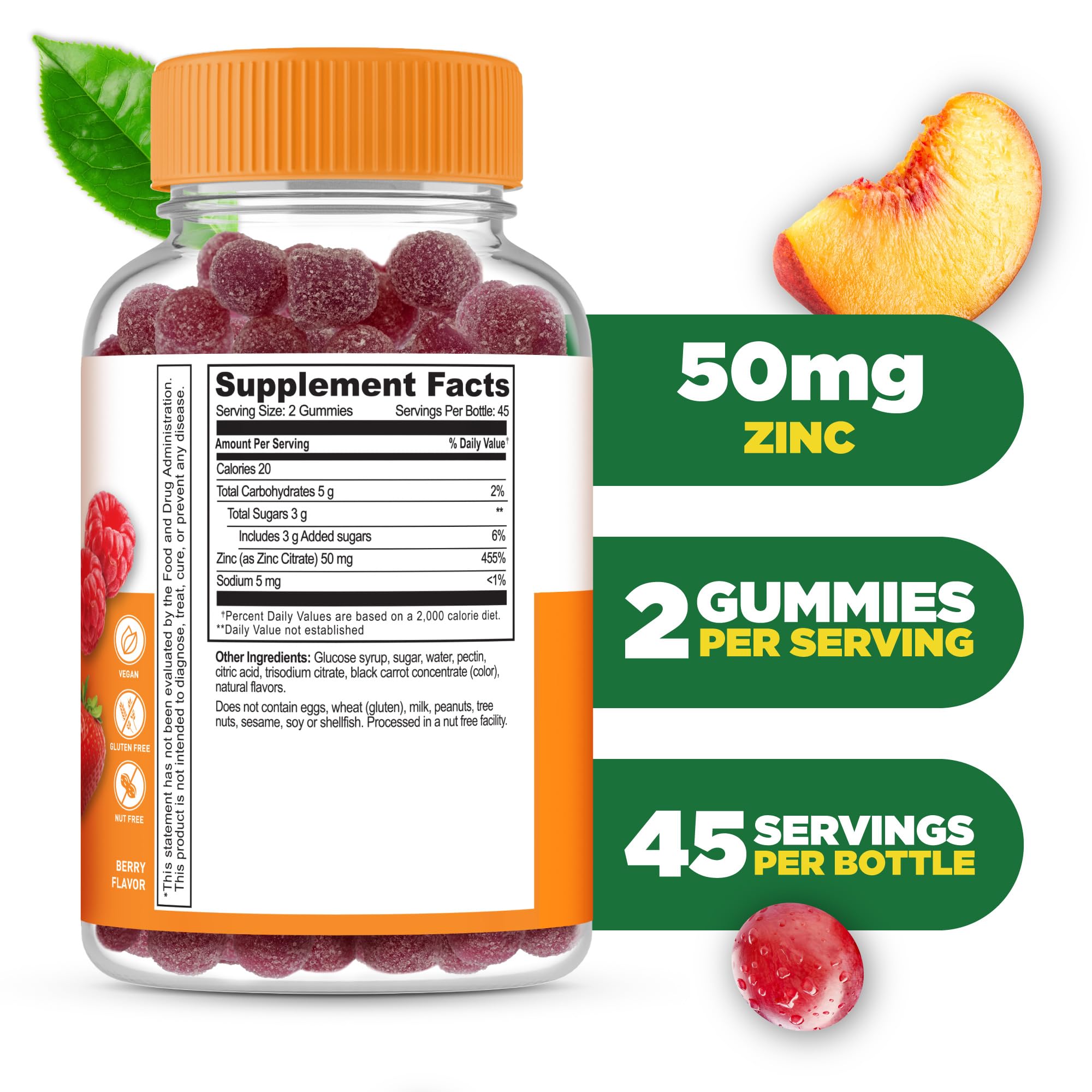 Lifeable Zinc Gummies 50mg side view showing packaging