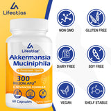 Lifeatlas Akkermansia Probiotic 300 Billion AFU on a wooden table