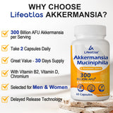 Lifeatlas Akkermansia Probiotic 300 Billion AFU with a measuring spoon