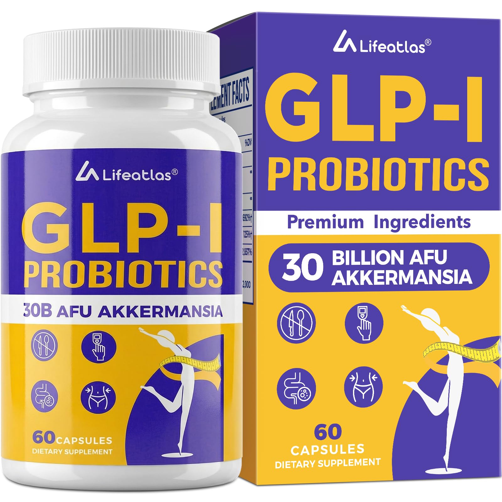 Lifeatlas GLP-I with Akkermansia Probiotic 30 Billion CFU front view