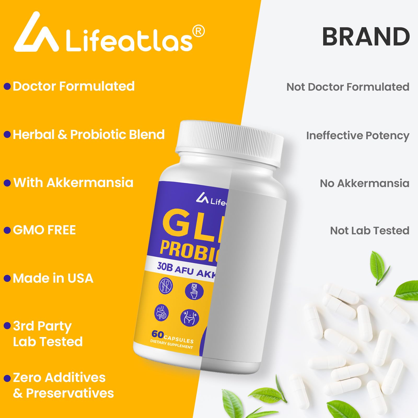 Lifeatlas GLP-l with Akkermansia Probiotic supplement back label