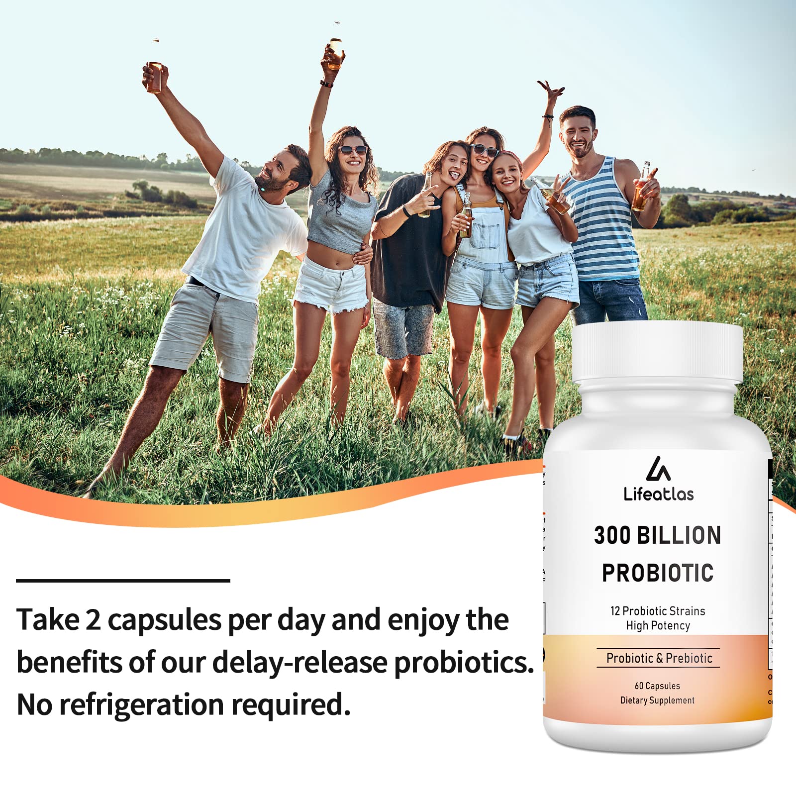 Lifeatlas Probiotics 300 Billion CFU supplement in a lifestyle setting