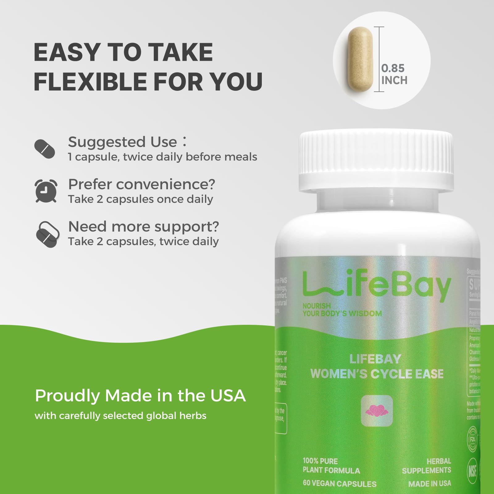 LifeBay Dong Quai Herbal Supplement with a measuring spoon