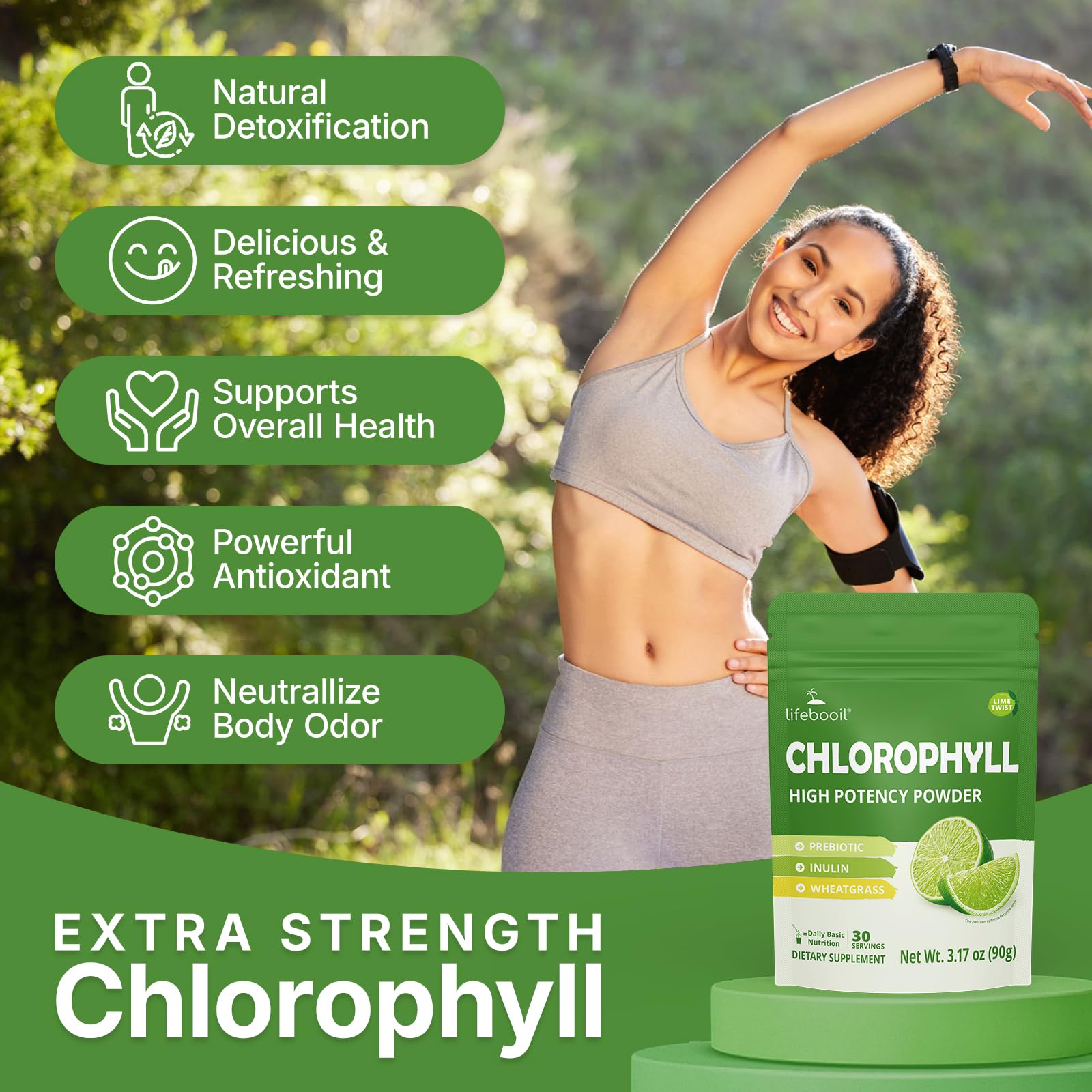 Lifebooil Chlorophyll close-up of Lime Twist flavour