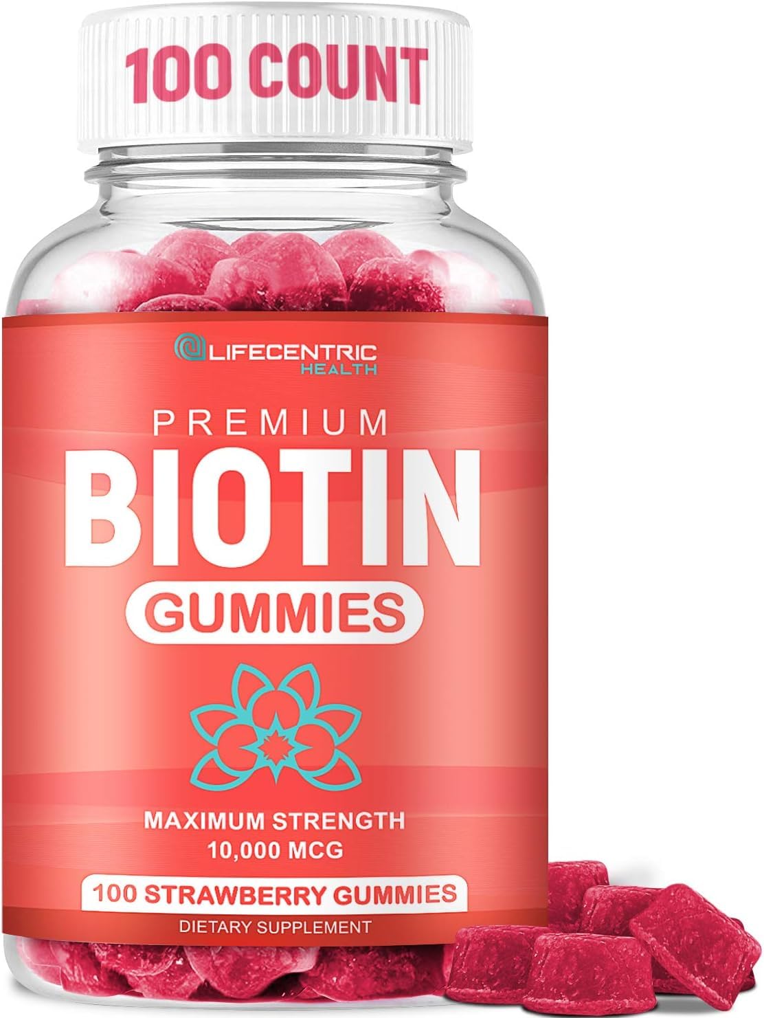 LifeCentric Health Biotin Gummies front view with packaging