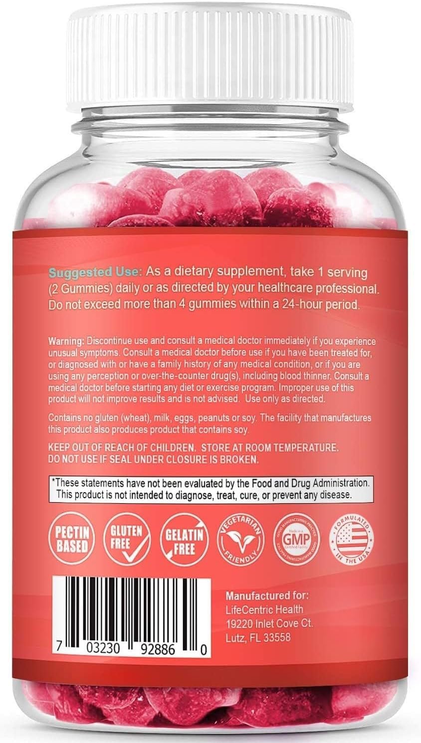 LifeCentric Health Biotin Gummies with a fresh fruit background