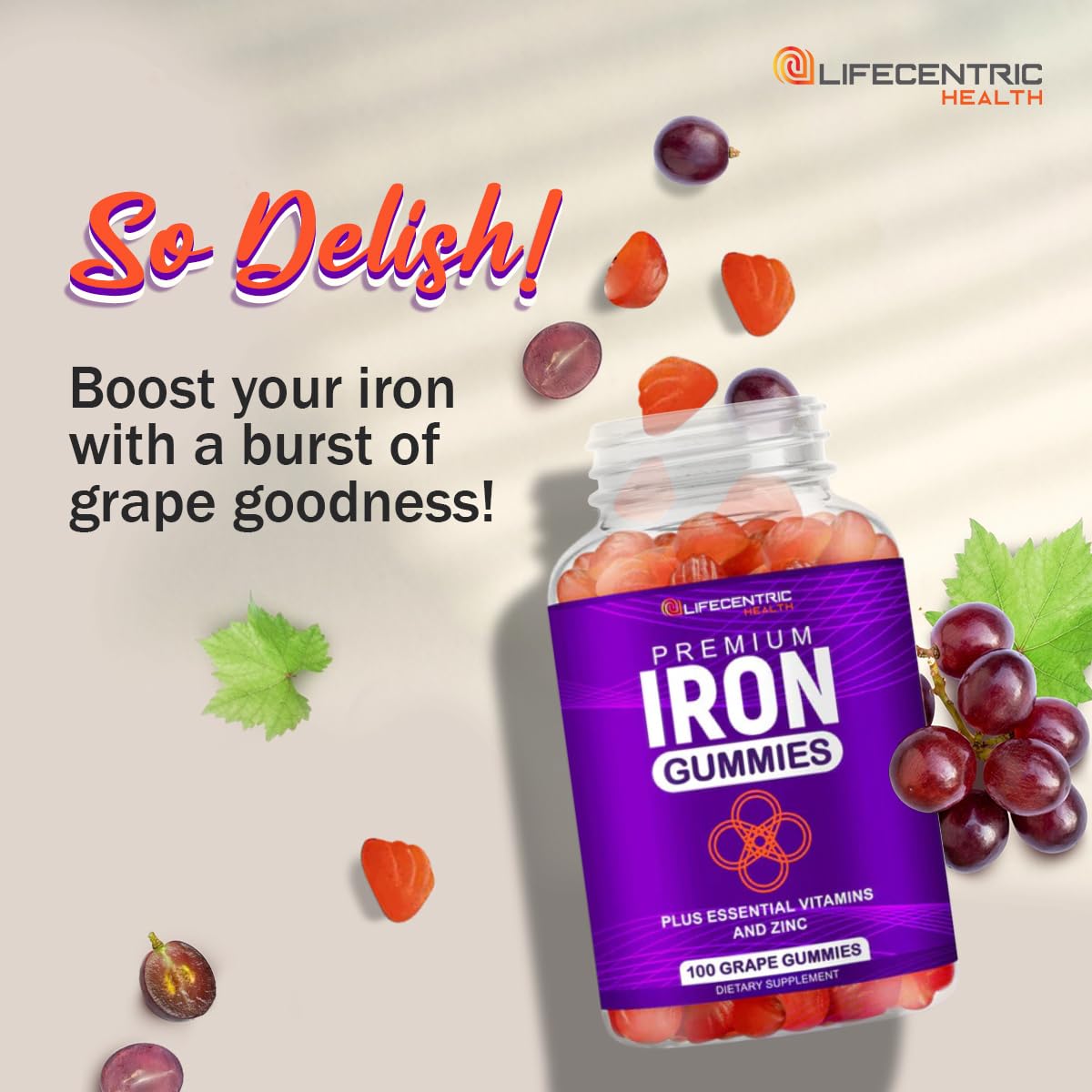 LifeCentric Health Iron Gummies in a hand