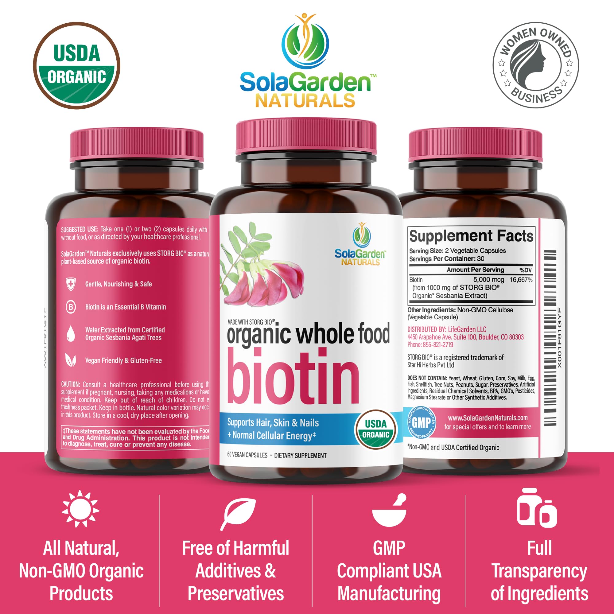 LifeGarden Naturals Whole Food Biotin 5000 MCG bottle with measuring spoon
