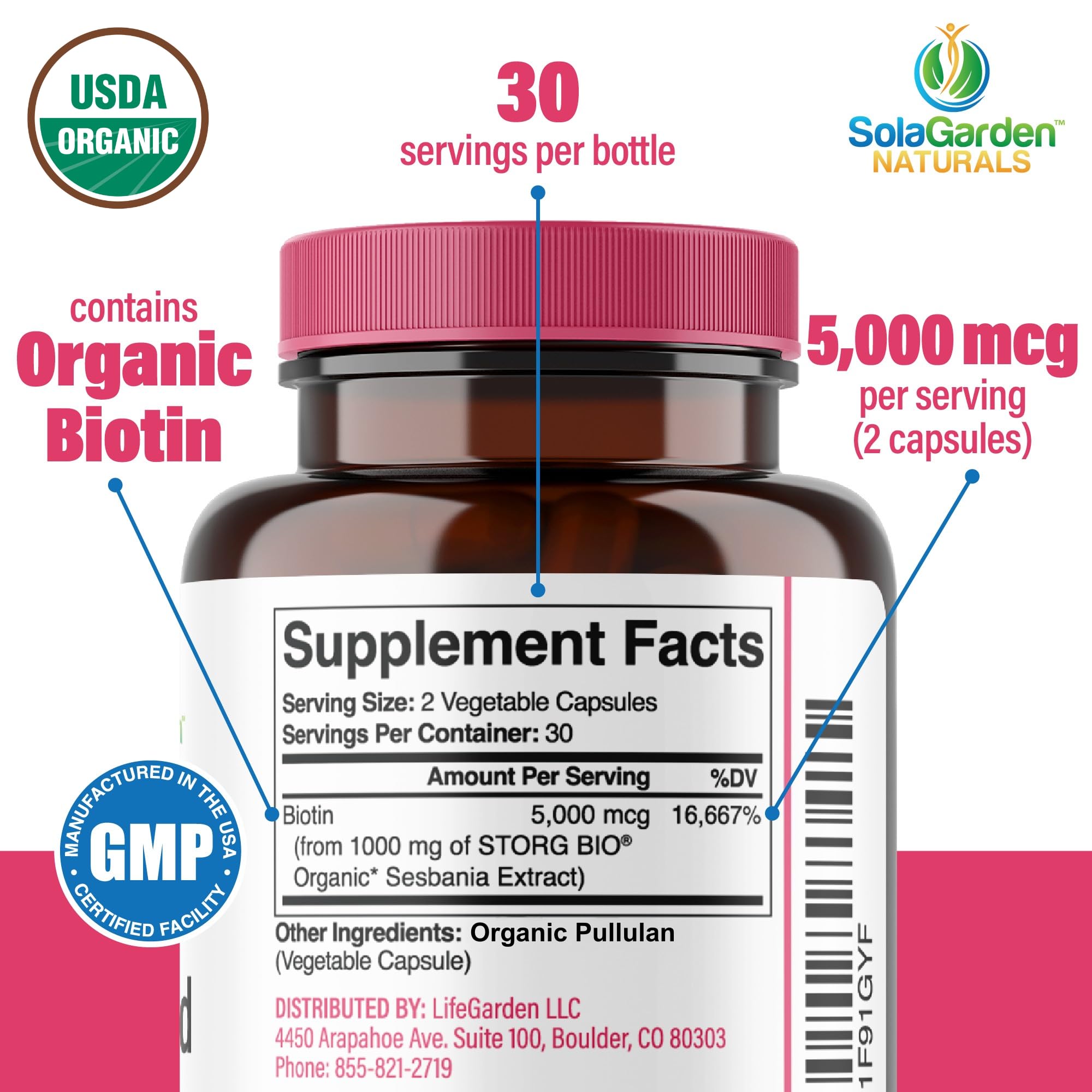LifeGarden Naturals Whole Food Biotin 5000 MCG capsules close-up